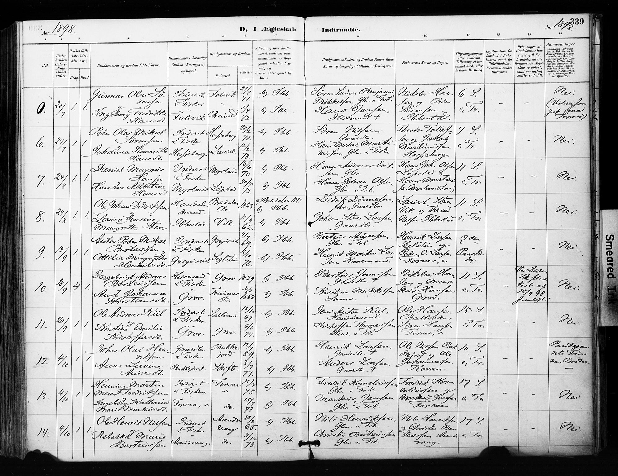 Ibestad sokneprestembete, SATØ/S-0077/H/Ha/Haa/L0012kirke: Parish register (official) no. 12, 1890-1900, p. 339
