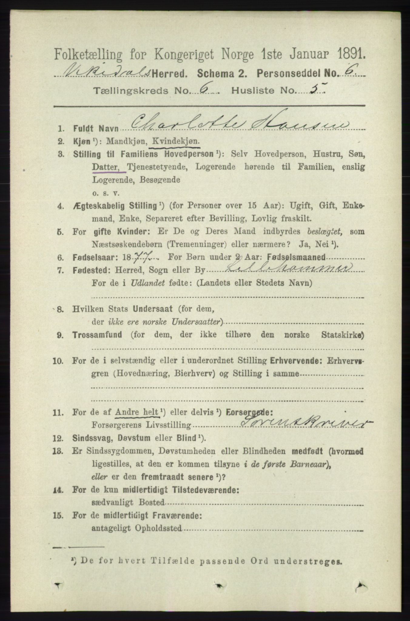 RA, 1891 census for 1157 Vikedal, 1891, p. 1590