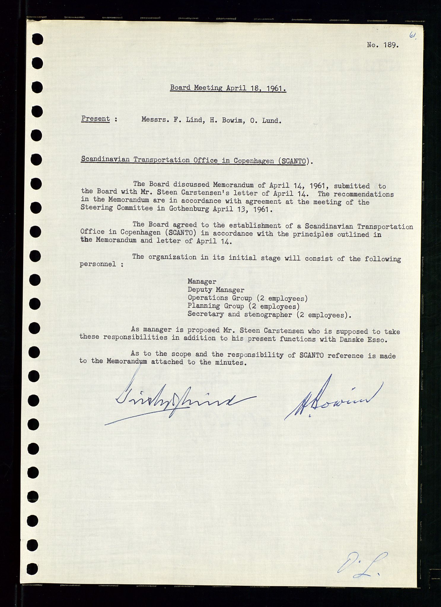 Pa 0982 - Esso Norge A/S, AV/SAST-A-100448/A/Aa/L0001/0002: Den administrerende direksjon Board minutes (styrereferater) / Den administrerende direksjon Board minutes (styrereferater), 1960-1961, p. 108