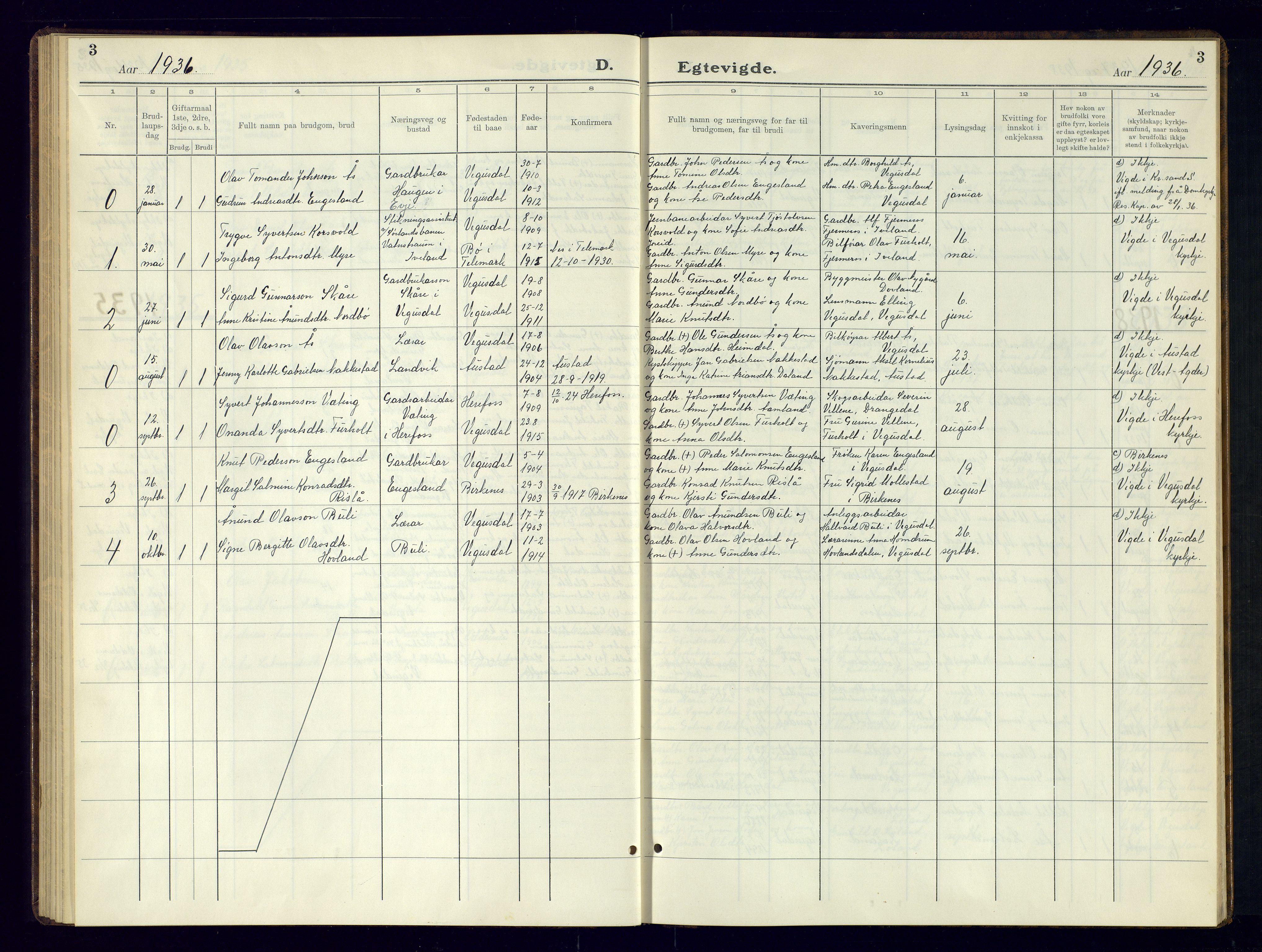 Herefoss sokneprestkontor, AV/SAK-1111-0019/F/Fb/Fbb/L0005: Parish register (copy) no. B-5, 1933-1961, p. 3