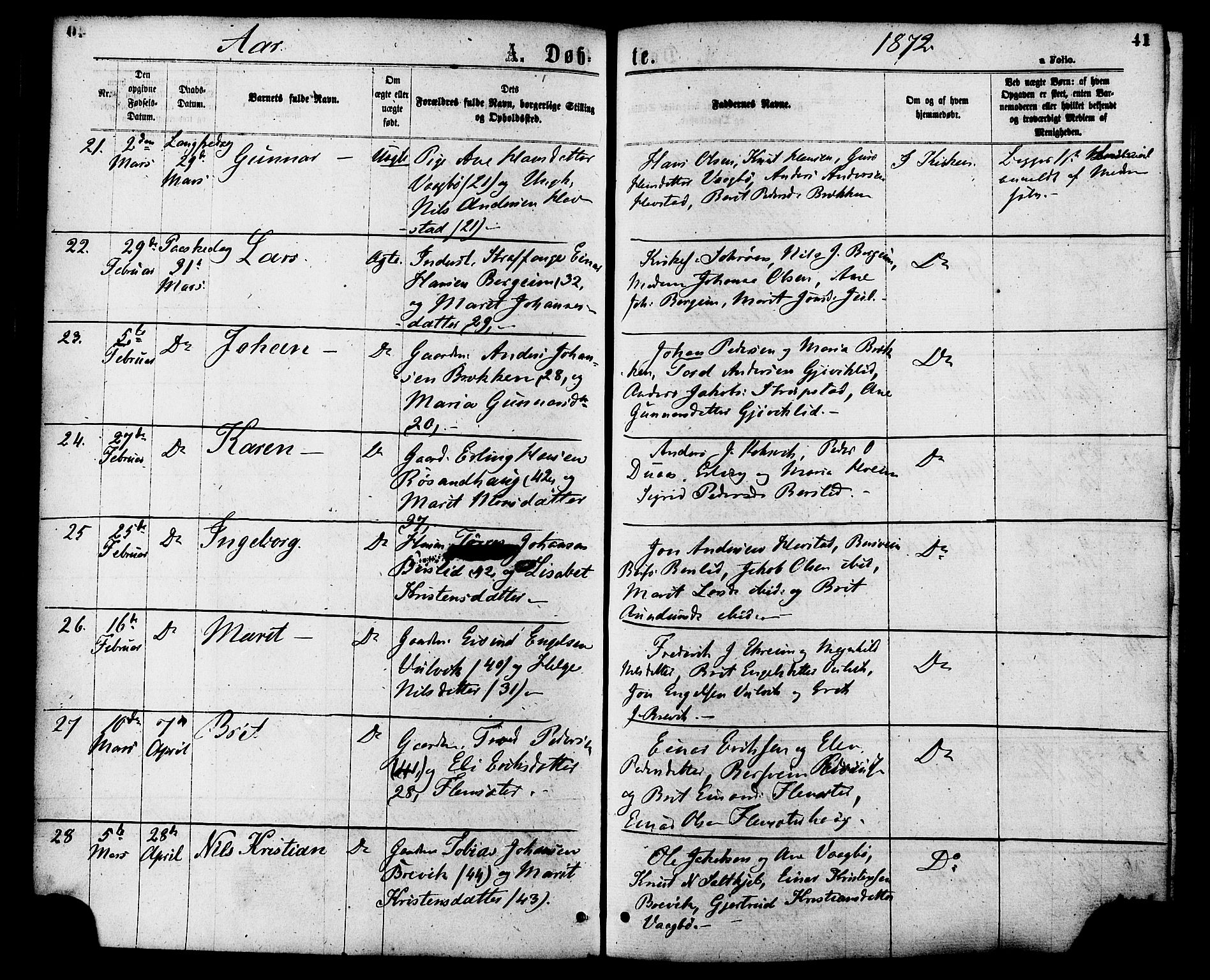 Ministerialprotokoller, klokkerbøker og fødselsregistre - Møre og Romsdal, AV/SAT-A-1454/586/L0986: Parish register (official) no. 586A12, 1867-1878, p. 41