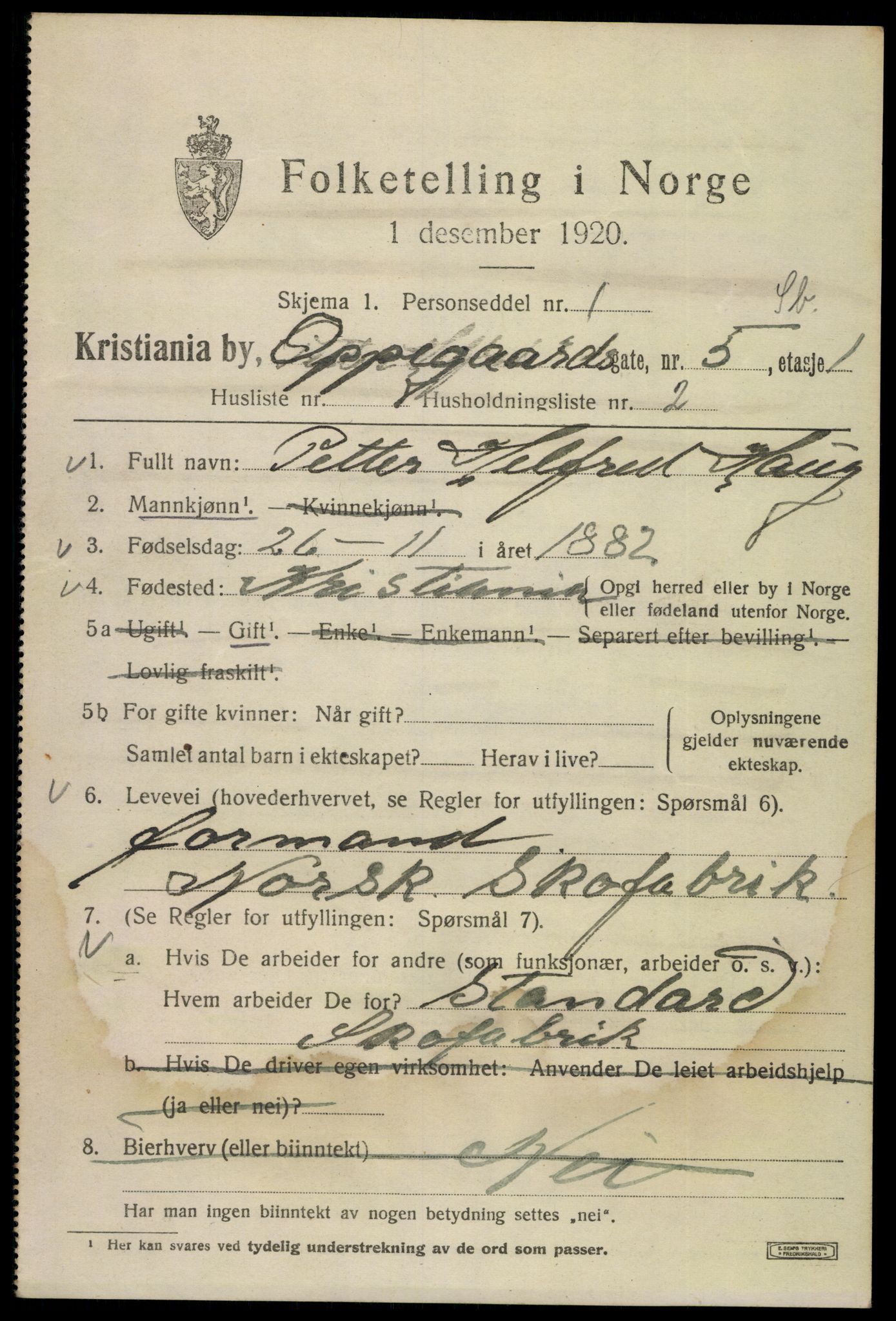 SAO, 1920 census for Kristiania, 1920, p. 434867