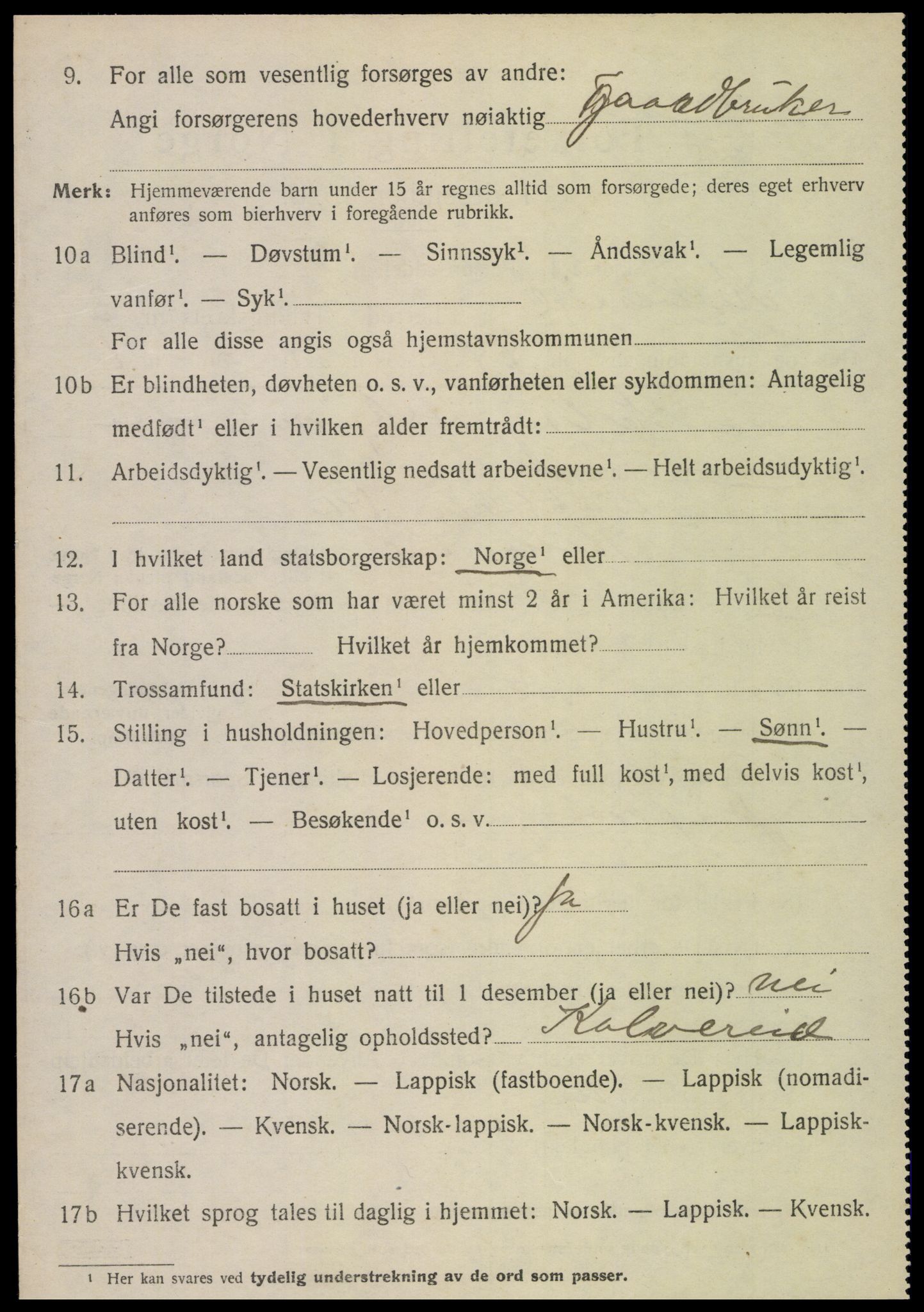 SAT, 1920 census for Kolvereid, 1920, p. 2448