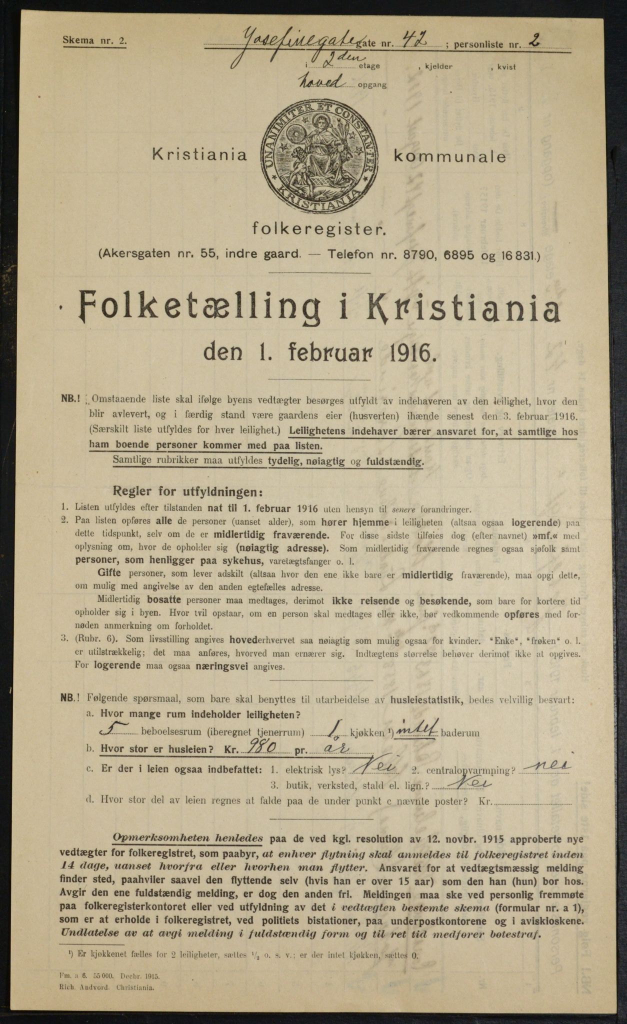 OBA, Municipal Census 1916 for Kristiania, 1916, p. 48705