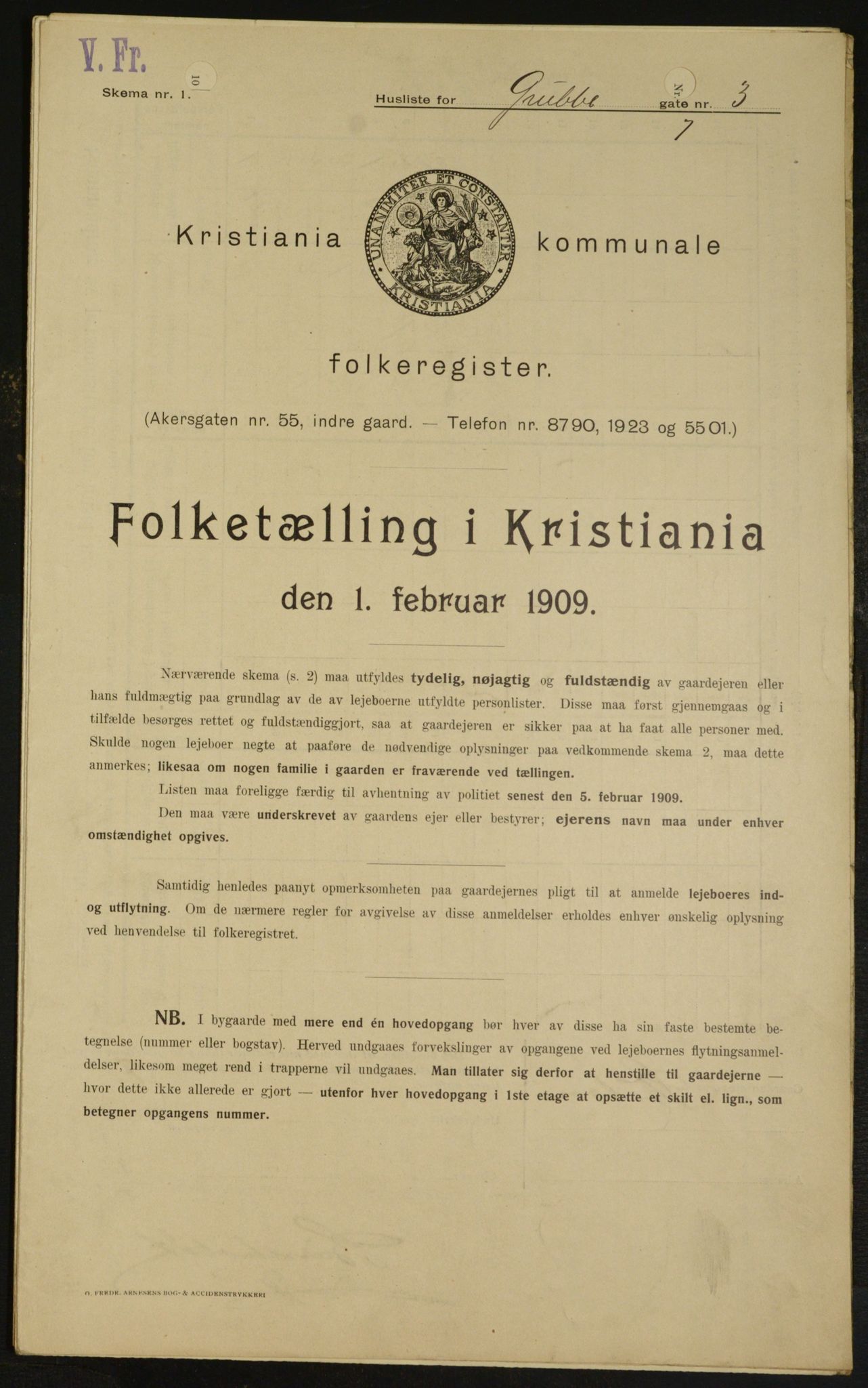 OBA, Municipal Census 1909 for Kristiania, 1909, p. 27444