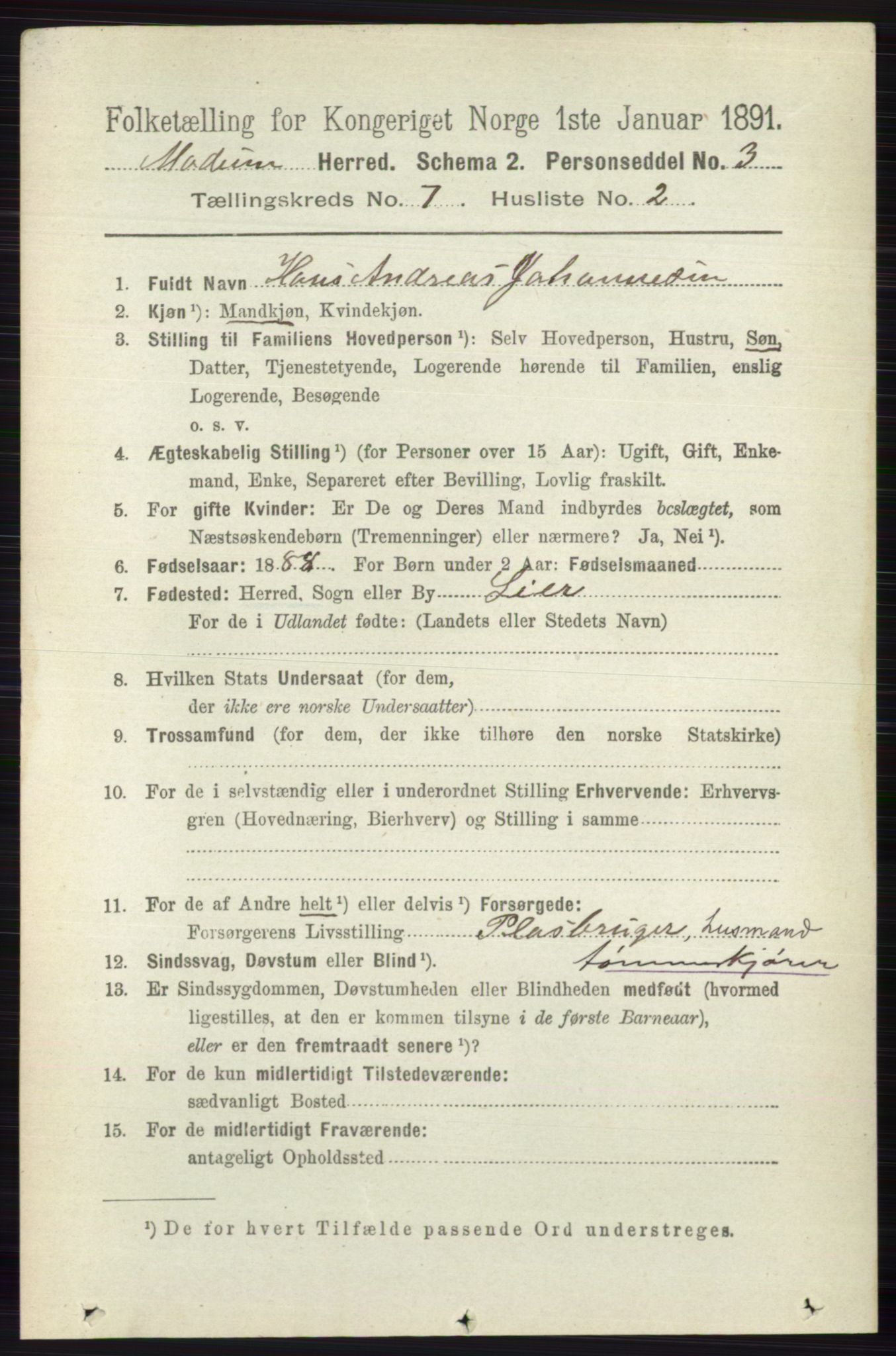 RA, 1891 census for 0623 Modum, 1891, p. 2736