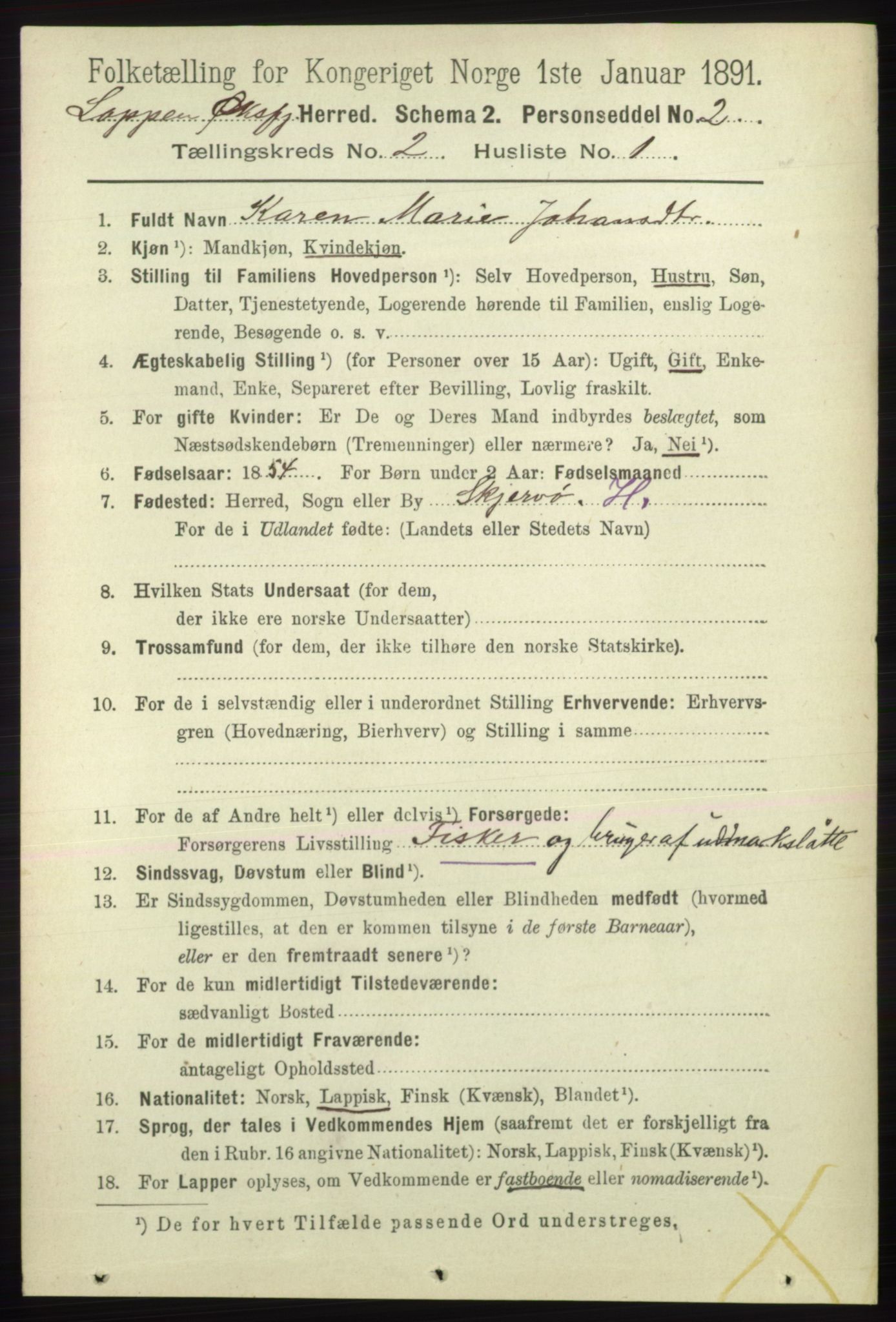 RA, 1891 census for 2014 Loppa, 1891, p. 372