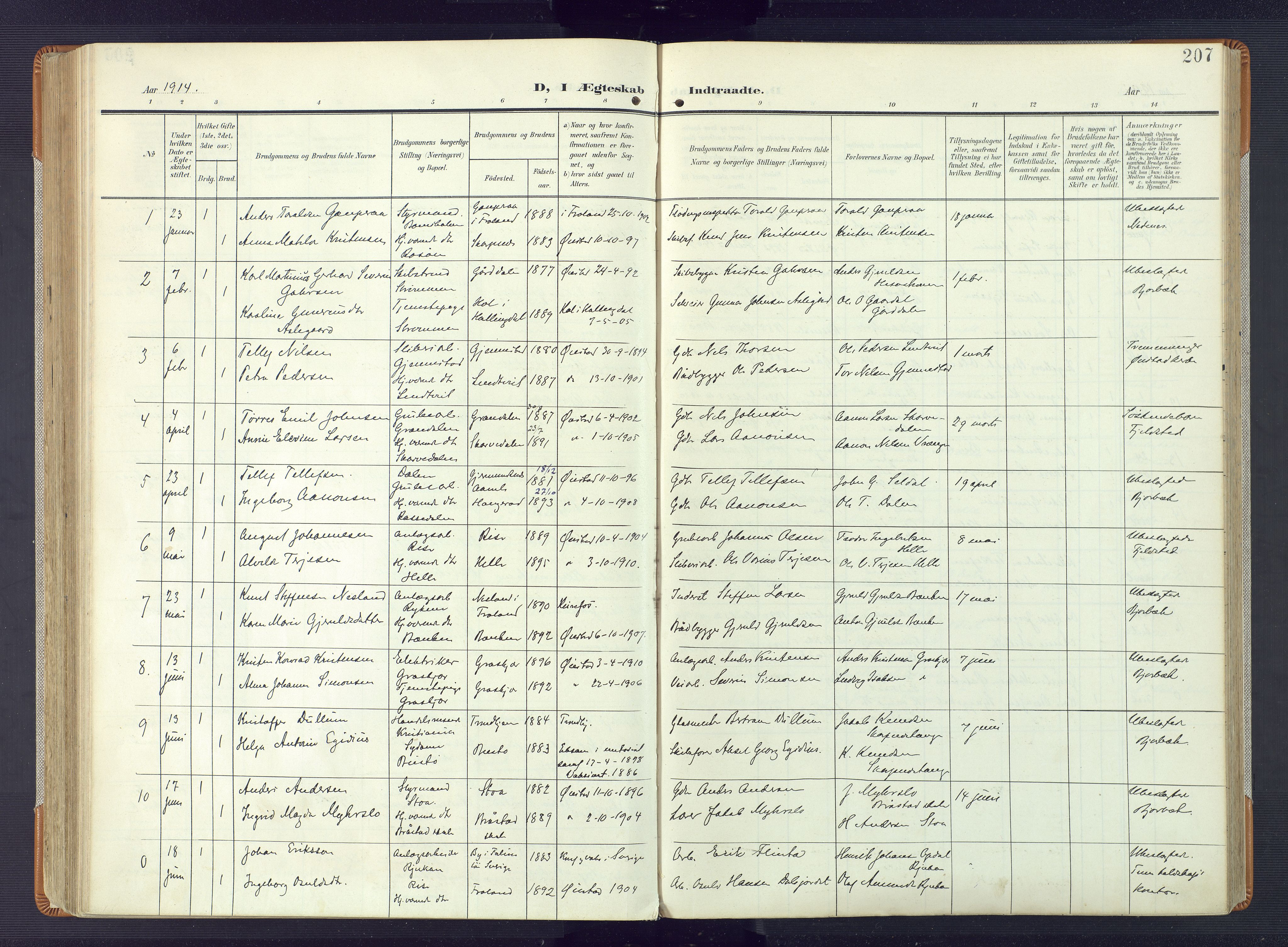 Øyestad sokneprestkontor, AV/SAK-1111-0049/F/Fa/L0019: Parish register (official) no. A 19, 1908-1922, p. 207