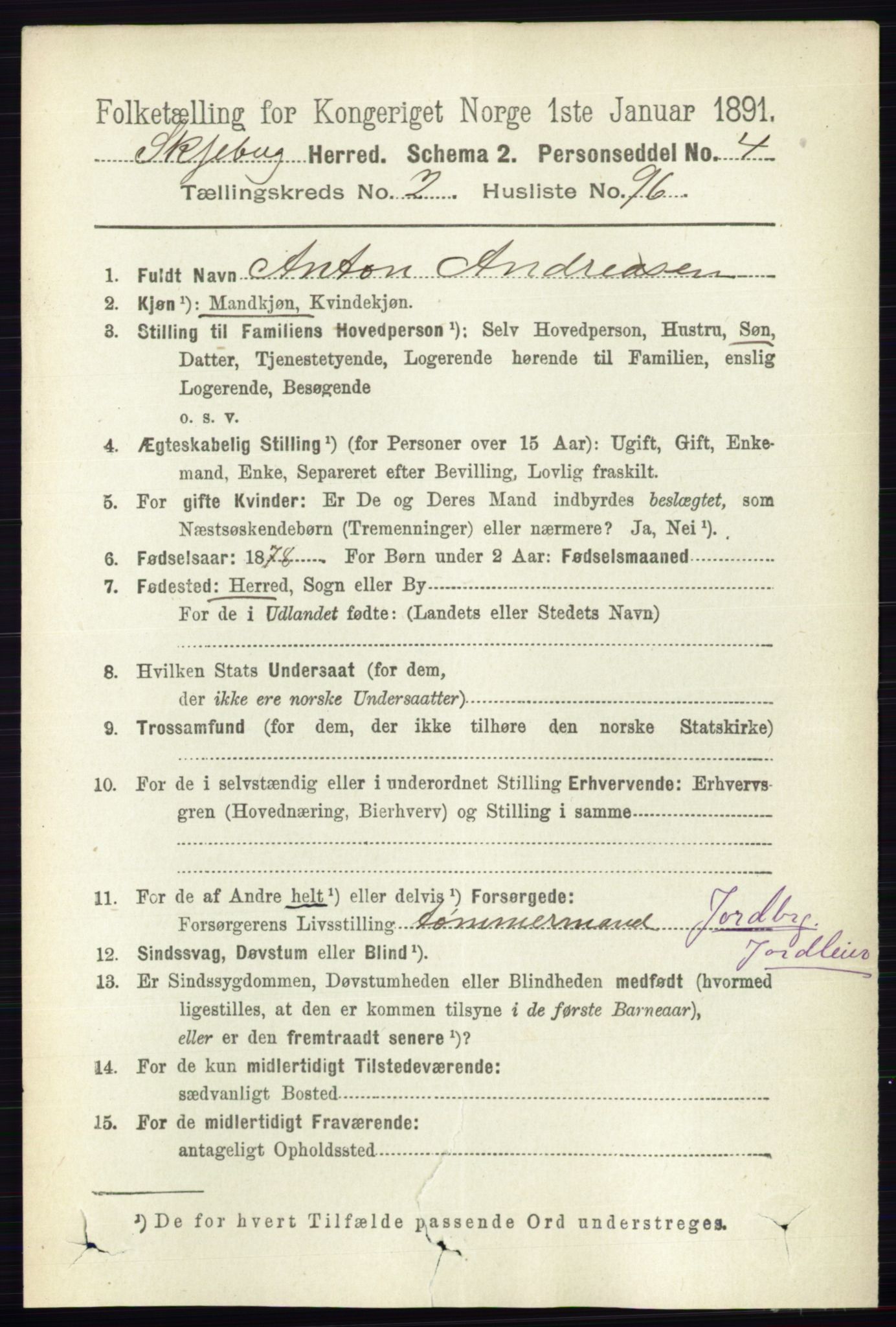 RA, 1891 census for 0115 Skjeberg, 1891, p. 1430