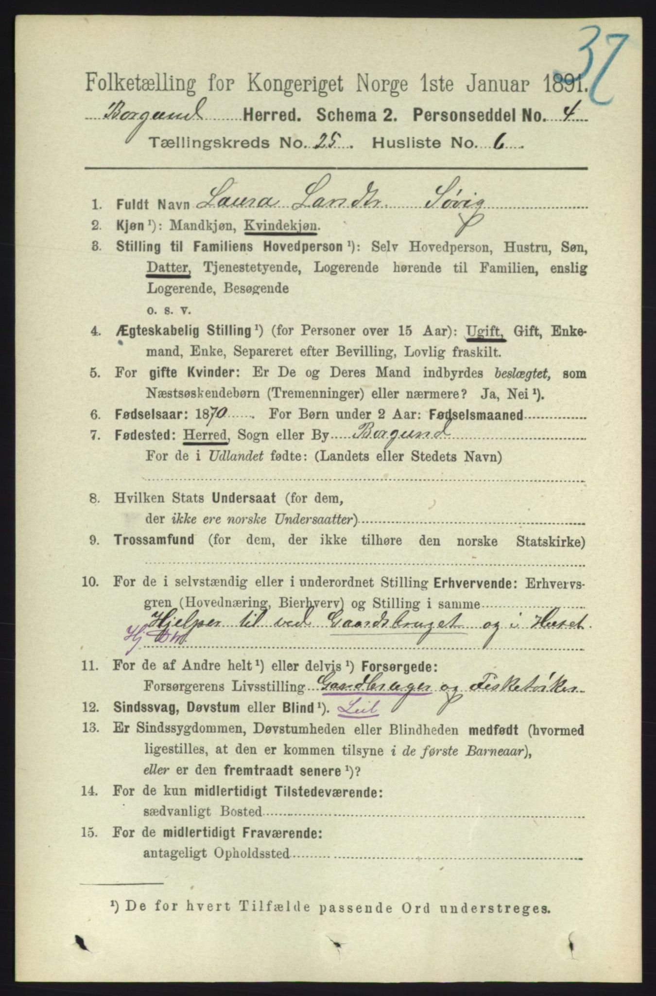 RA, 1891 census for 1531 Borgund, 1891, p. 7295