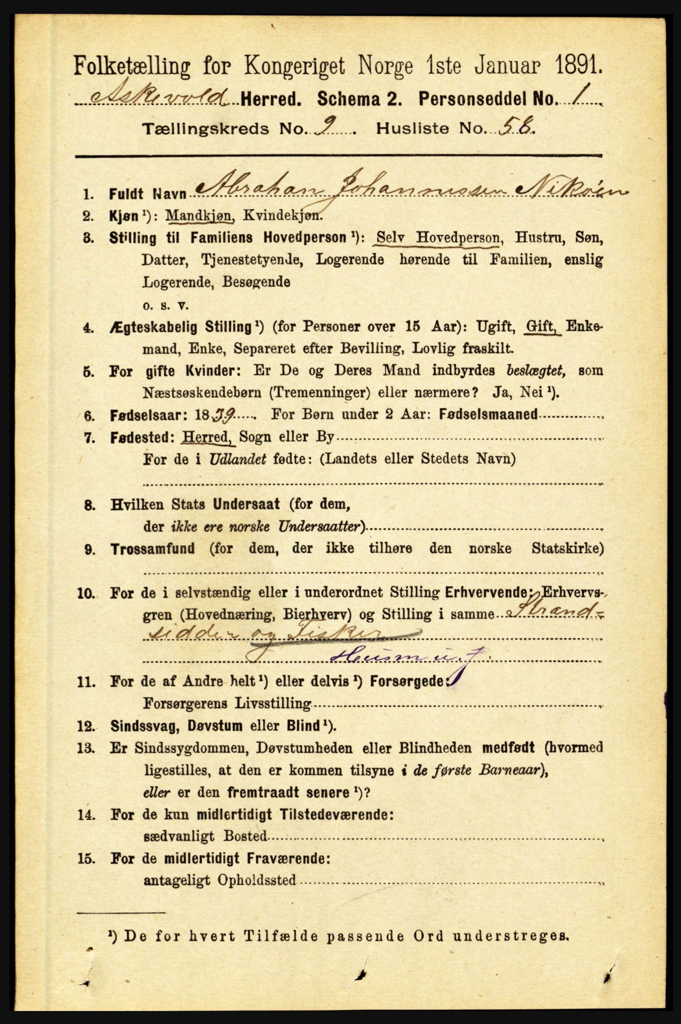 RA, 1891 census for 1428 Askvoll, 1891, p. 2929