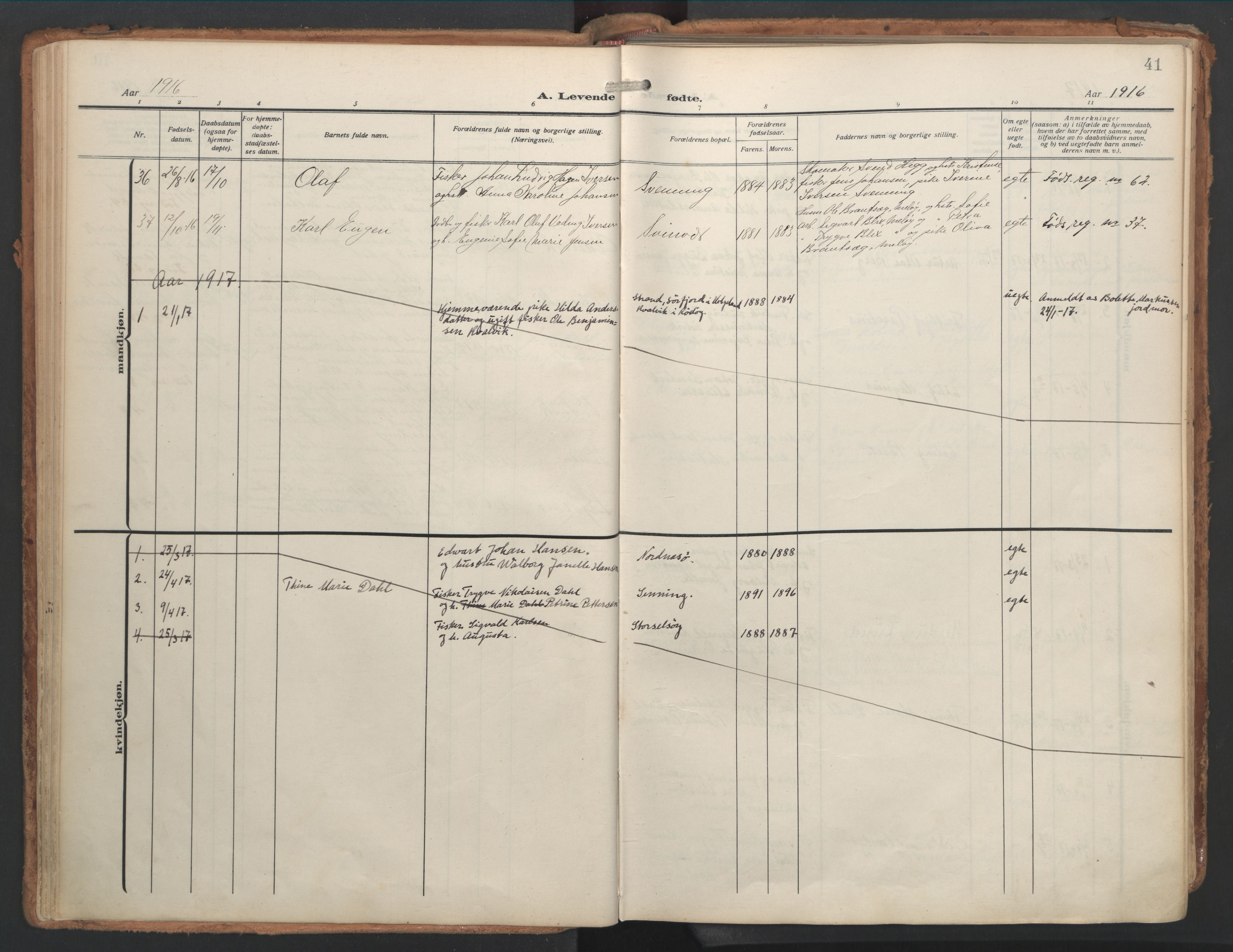 Ministerialprotokoller, klokkerbøker og fødselsregistre - Nordland, AV/SAT-A-1459/841/L0614: Parish register (official) no. 841A17, 1911-1925, p. 41