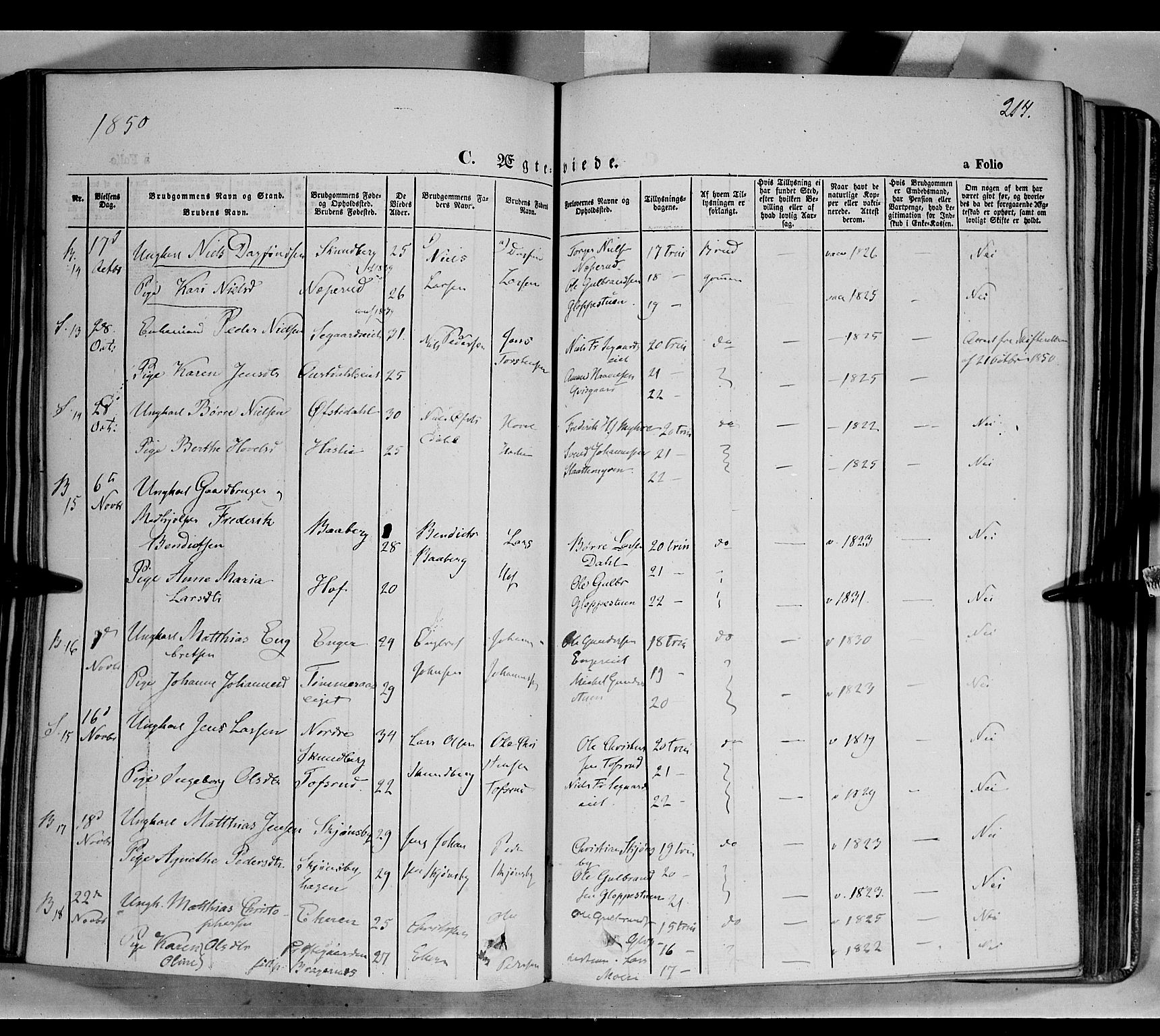 Biri prestekontor, SAH/PREST-096/H/Ha/Haa/L0005: Parish register (official) no. 5, 1843-1854, p. 214