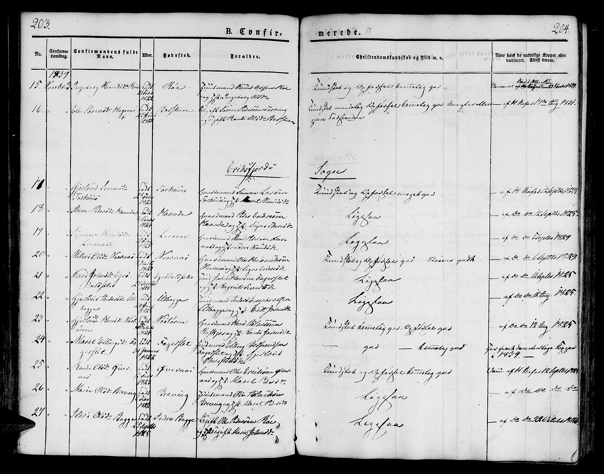 Ministerialprotokoller, klokkerbøker og fødselsregistre - Møre og Romsdal, AV/SAT-A-1454/551/L0624: Parish register (official) no. 551A04, 1831-1845, p. 203-204