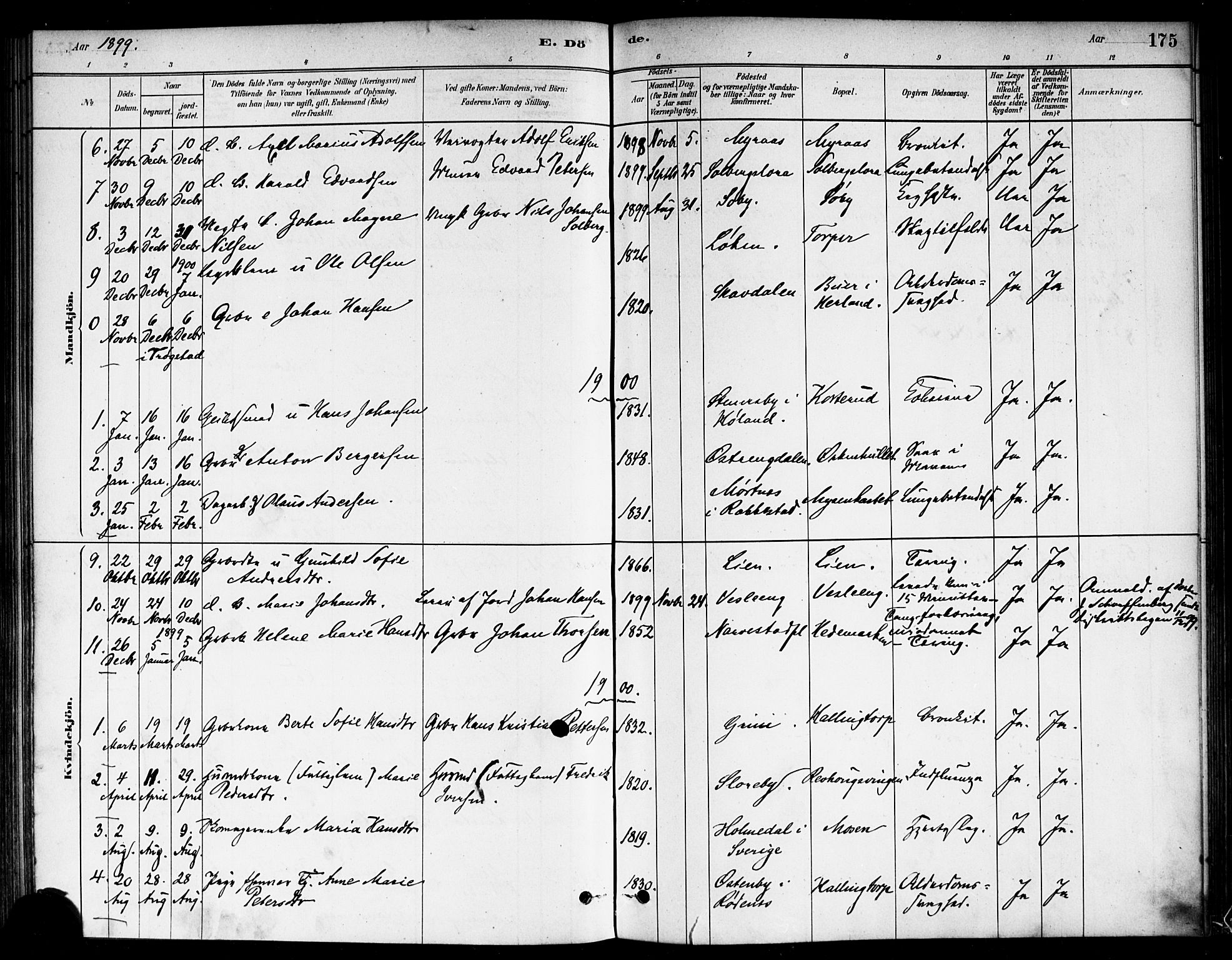 Eidsberg prestekontor Kirkebøker, SAO/A-10905/F/Fb/L0001: Parish register (official) no. II 1, 1879-1900, p. 175