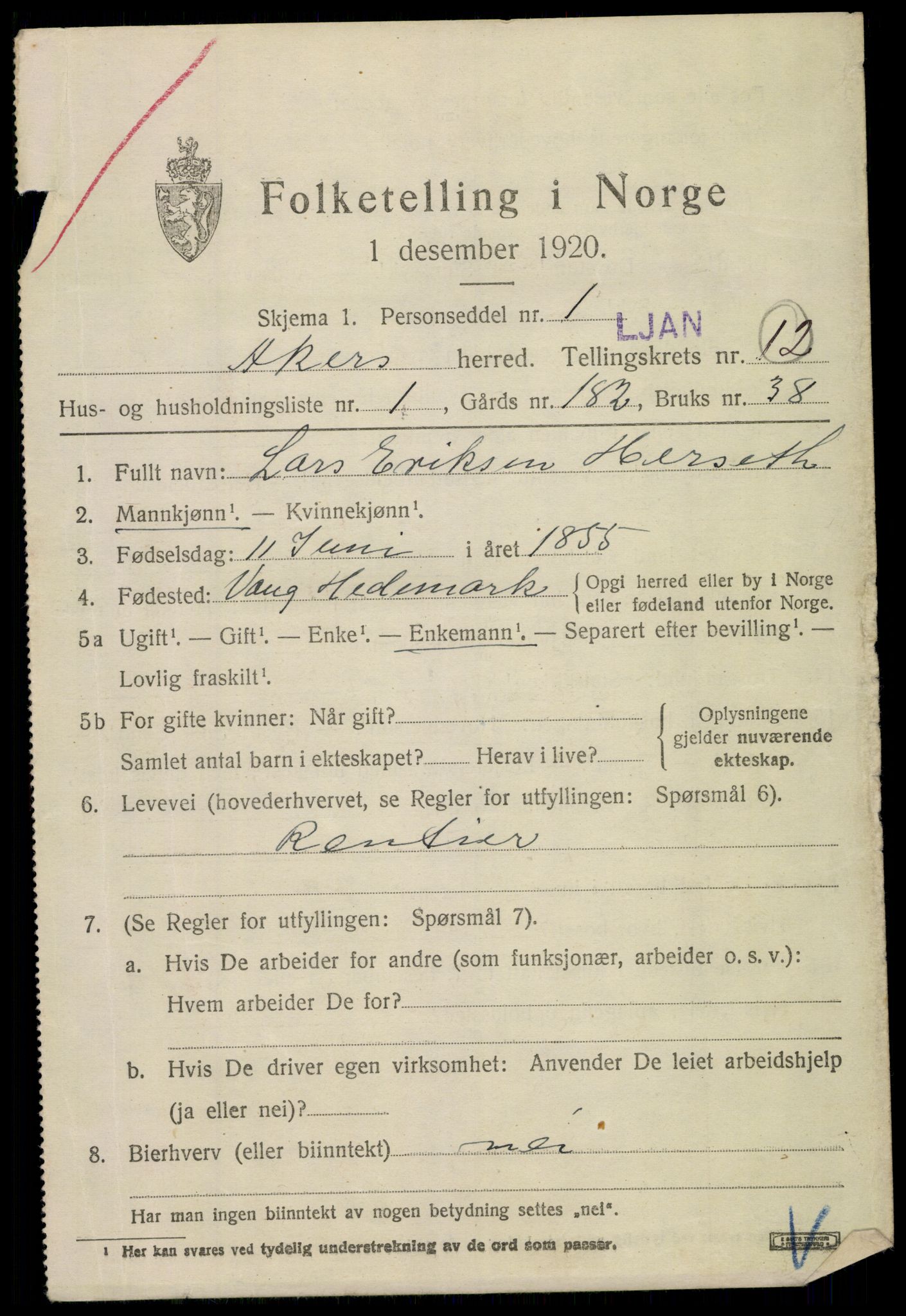 SAO, 1920 census for Aker, 1920, p. 73148