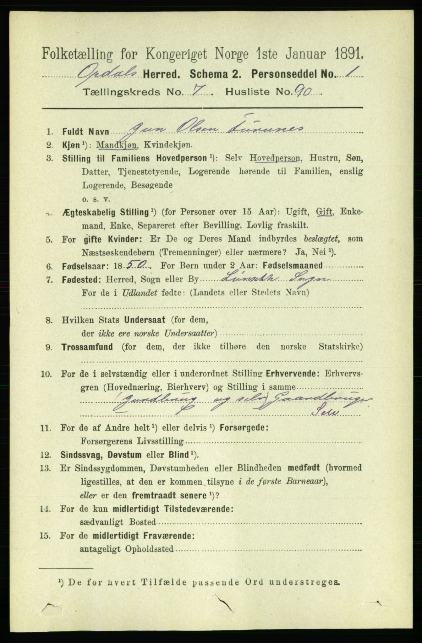 RA, 1891 census for 1634 Oppdal, 1891, p. 4038