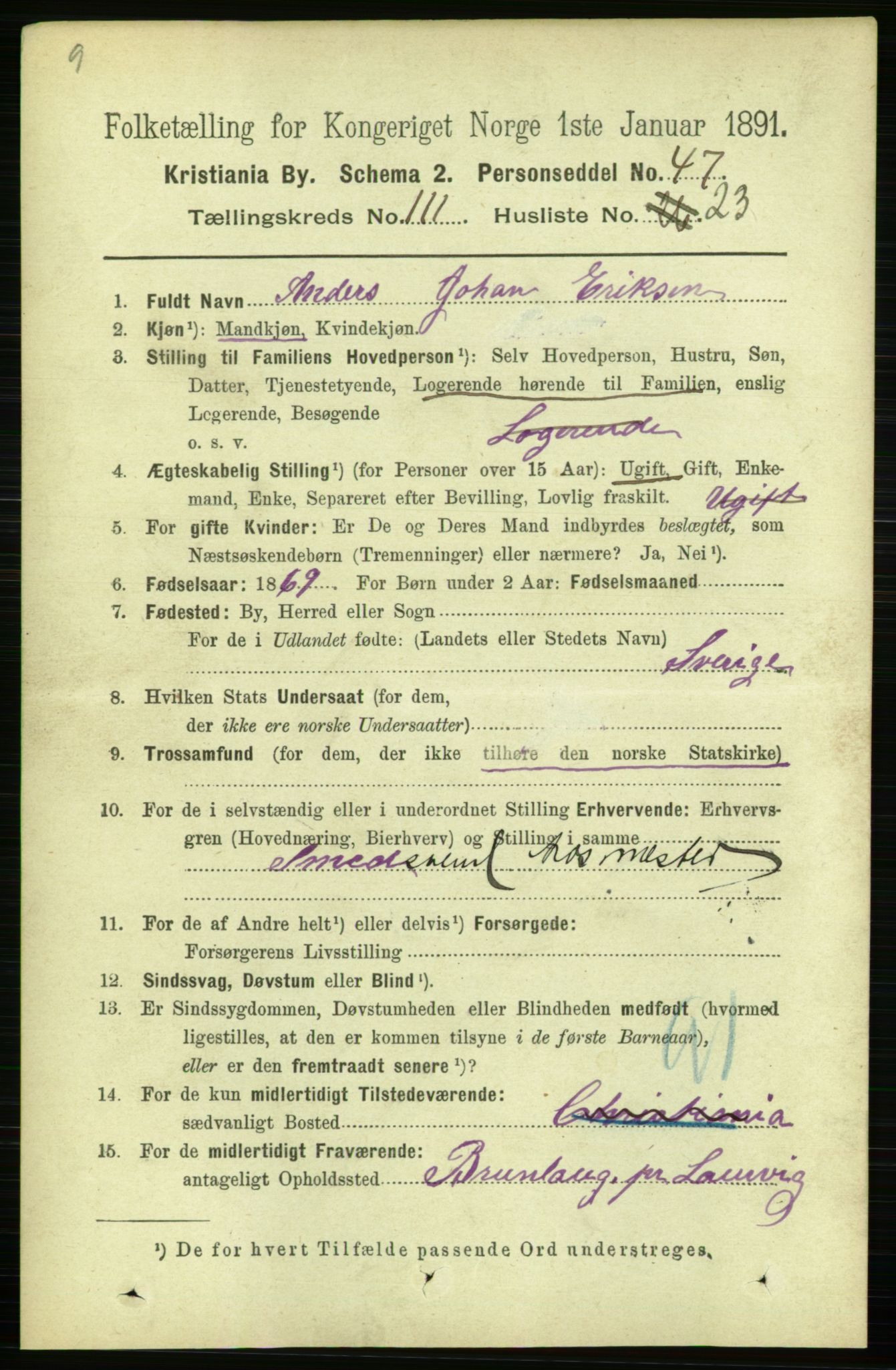 RA, 1891 census for 0301 Kristiania, 1891, p. 58447