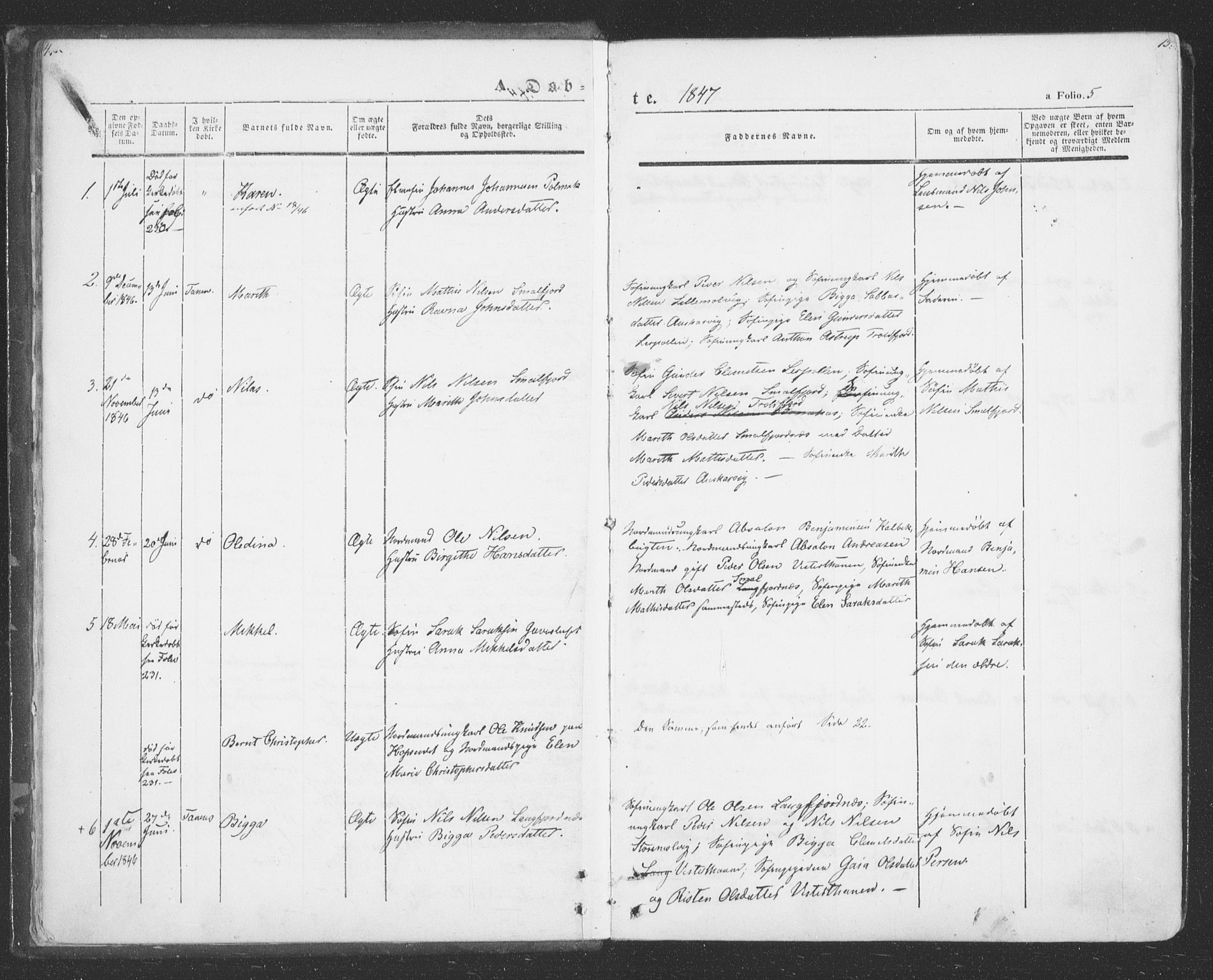 Tana sokneprestkontor, SATØ/S-1334/H/Ha/L0001kirke: Parish register (official) no. 1, 1846-1861, p. 5