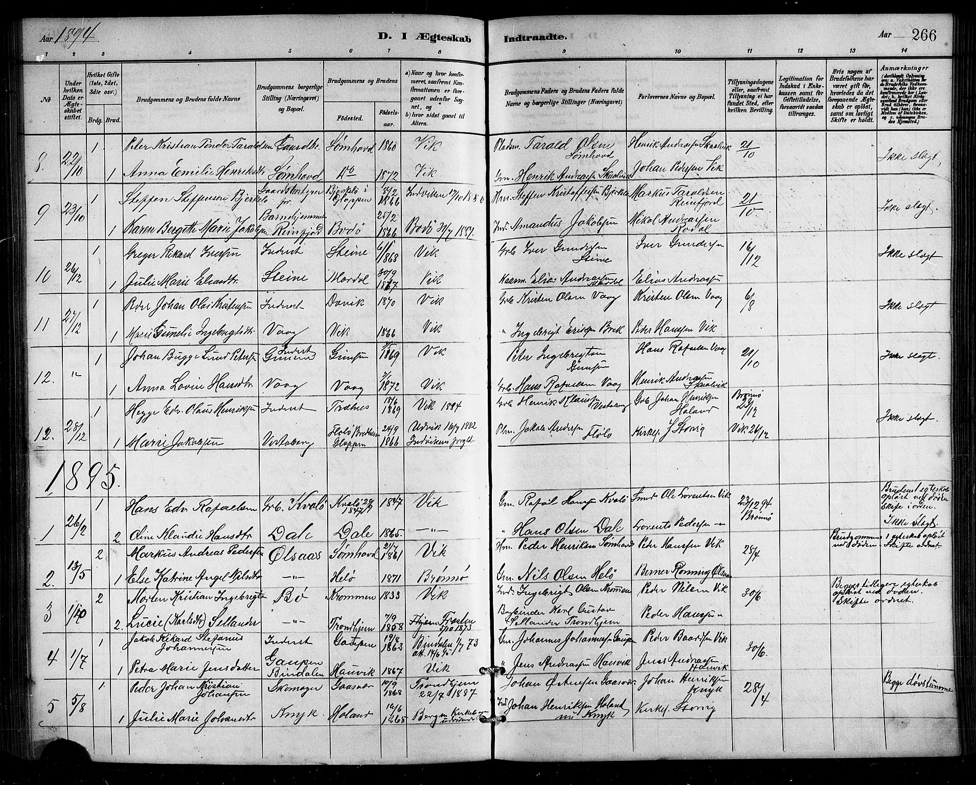 Ministerialprotokoller, klokkerbøker og fødselsregistre - Nordland, SAT/A-1459/812/L0188: Parish register (copy) no. 812C06, 1884-1912, p. 266