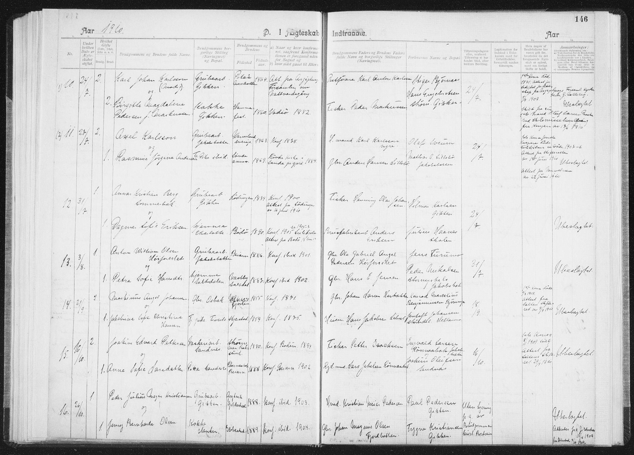 Ministerialprotokoller, klokkerbøker og fødselsregistre - Nordland, SAT/A-1459/850/L0711: Curate's parish register no. 850B01, 1902-1915, p. 146