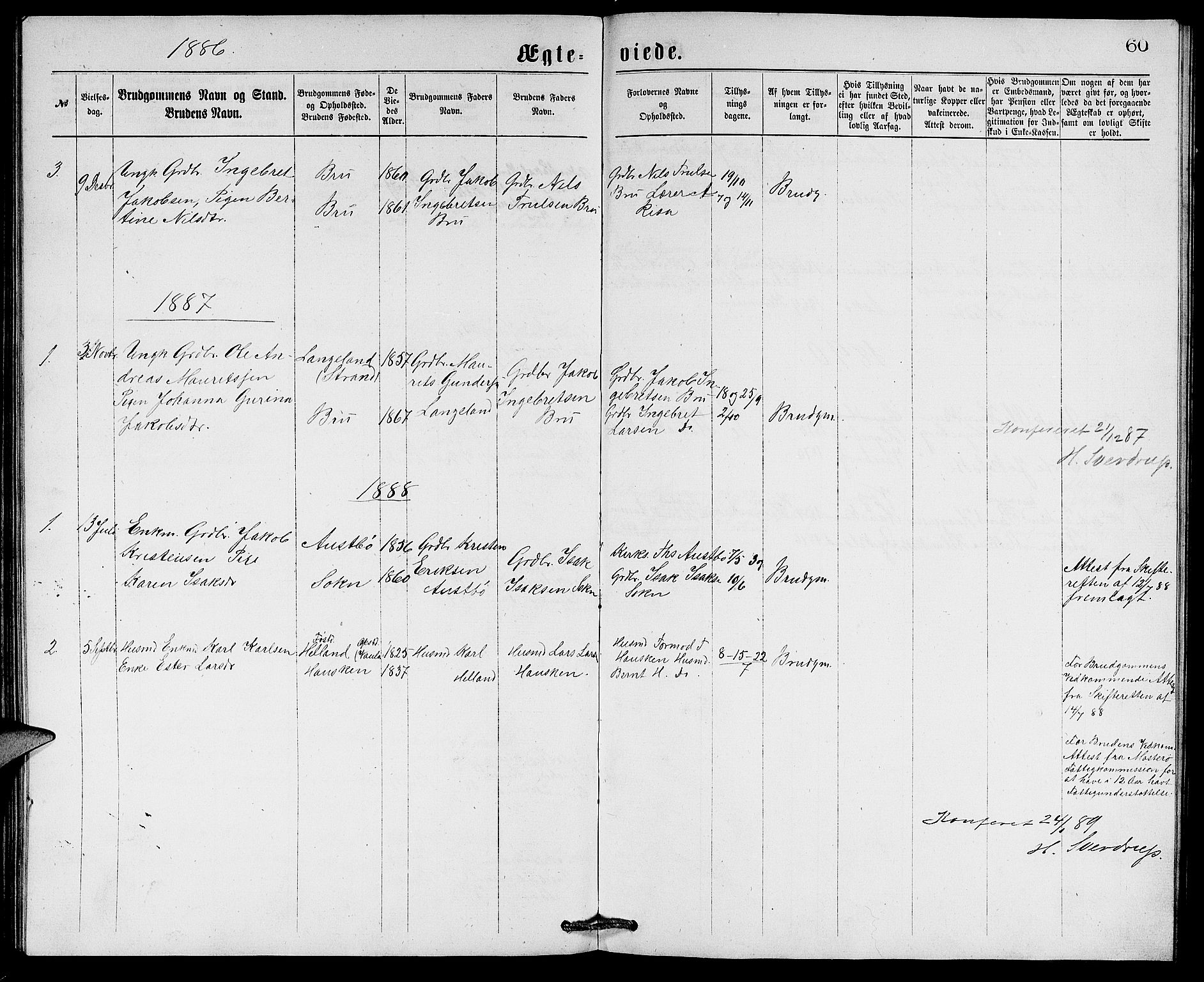 Rennesøy sokneprestkontor, SAST/A -101827/H/Ha/Hab/L0005: Parish register (copy) no. B 5, 1871-1890, p. 60