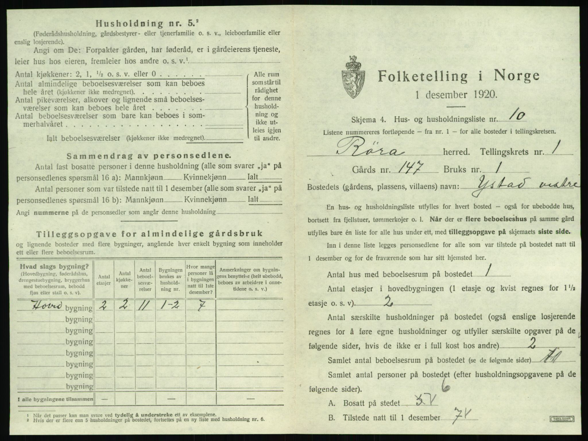 SAT, 1920 census for Røra, 1920, p. 41