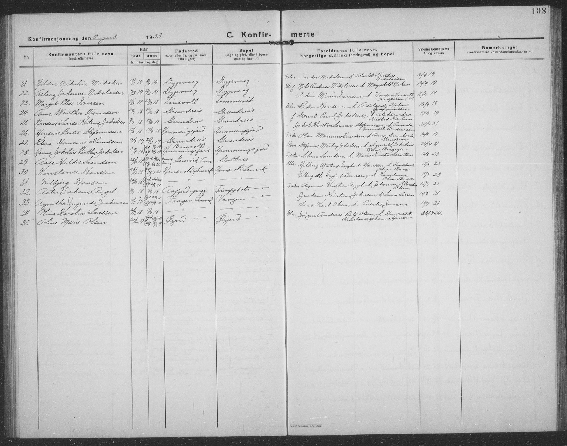 Tranøy sokneprestkontor, AV/SATØ-S-1313/I/Ia/Iab/L0024klokker: Parish register (copy) no. 24, 1929-1943, p. 108