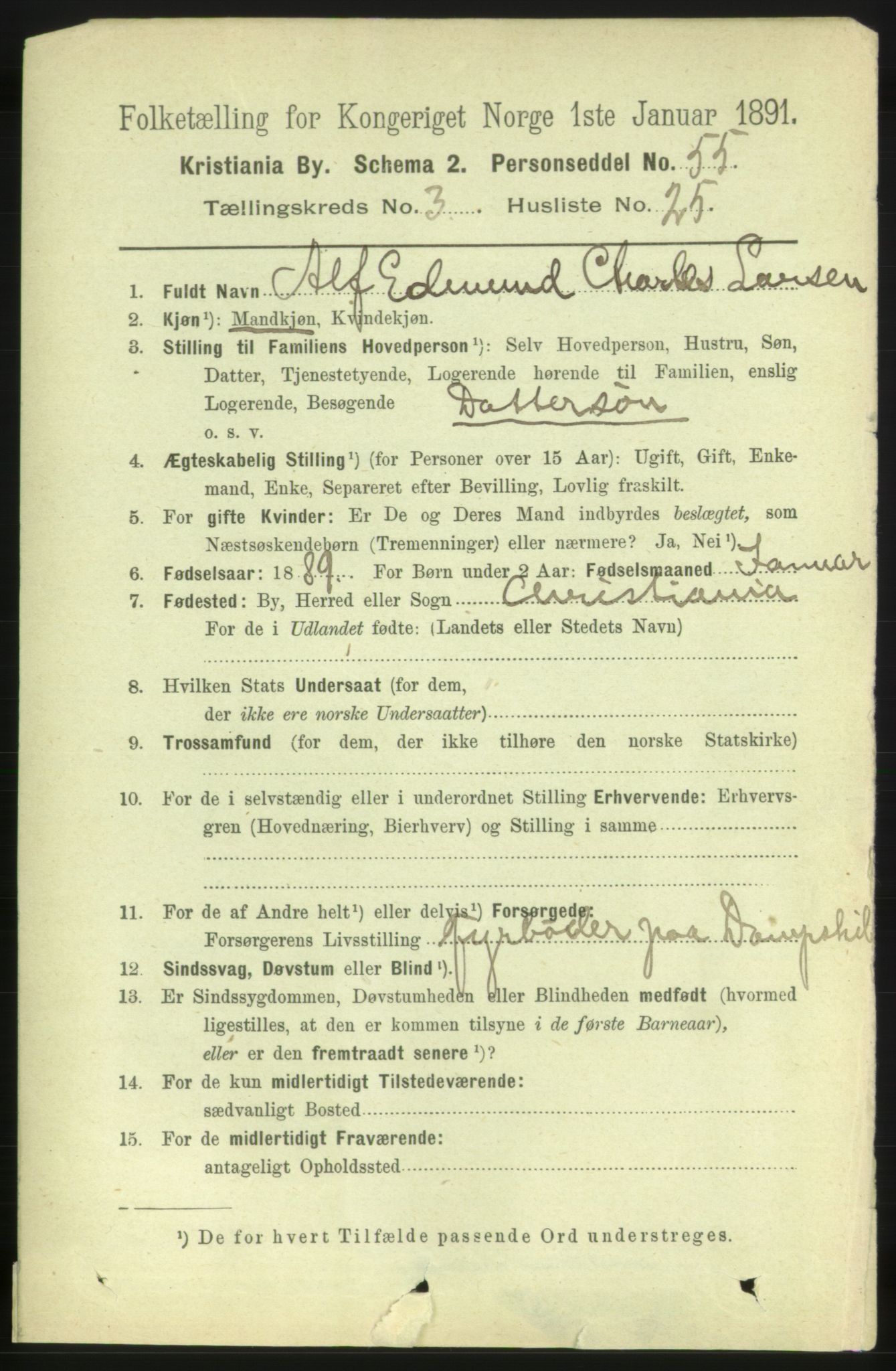 RA, 1891 census for 0301 Kristiania, 1891, p. 2052