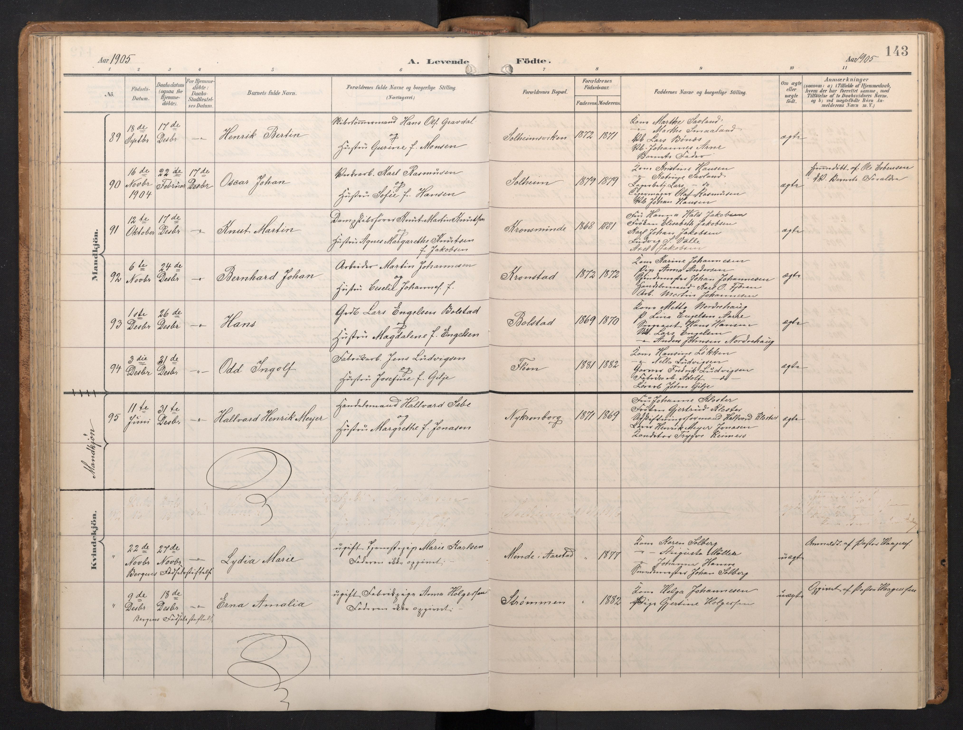 Årstad Sokneprestembete, AV/SAB-A-79301/H/Hab/L0002: Parish register (copy) no. A 2, 1896-1912, p. 142b-143a