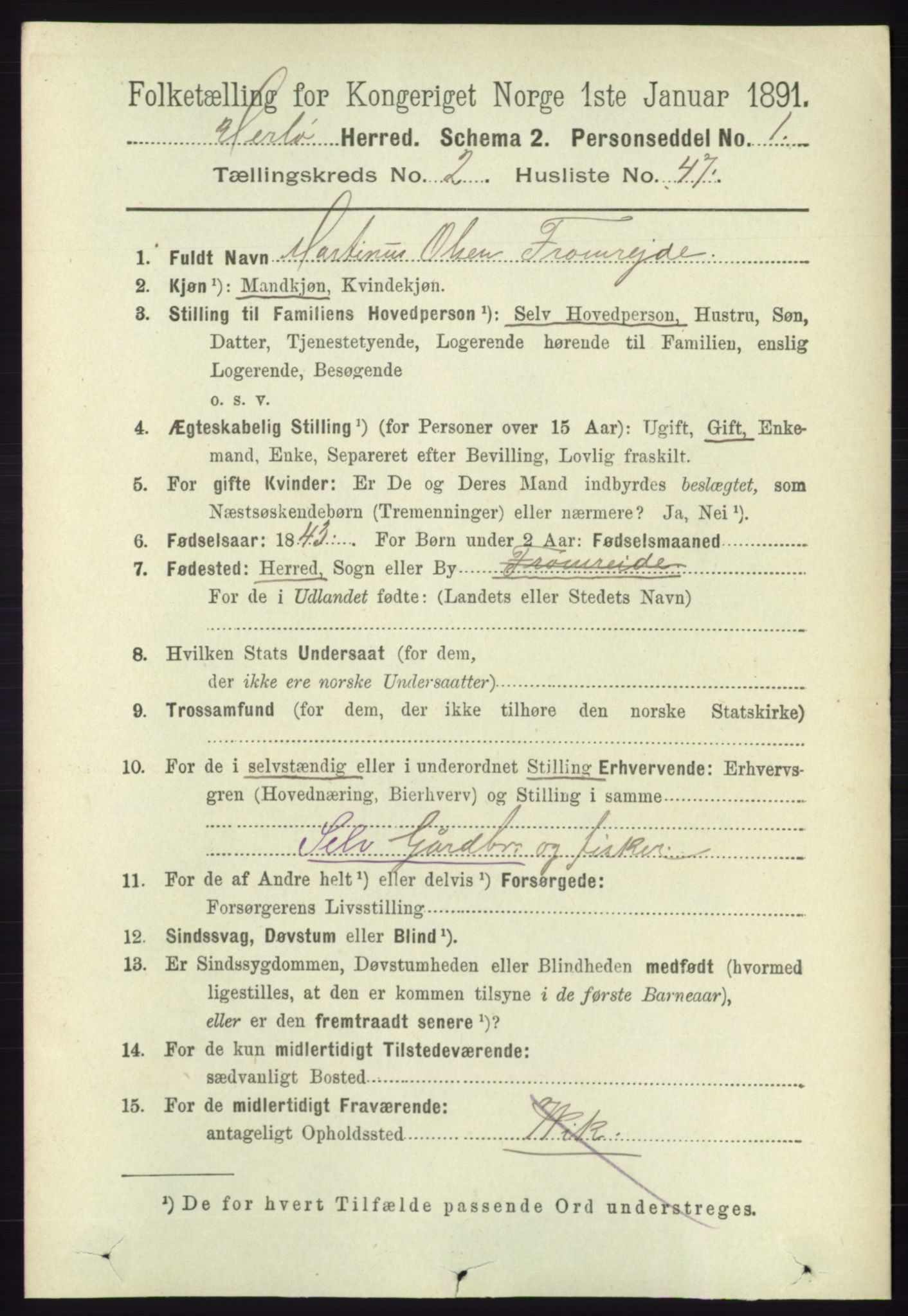 RA, 1891 census for 1258 Herdla, 1891, p. 838