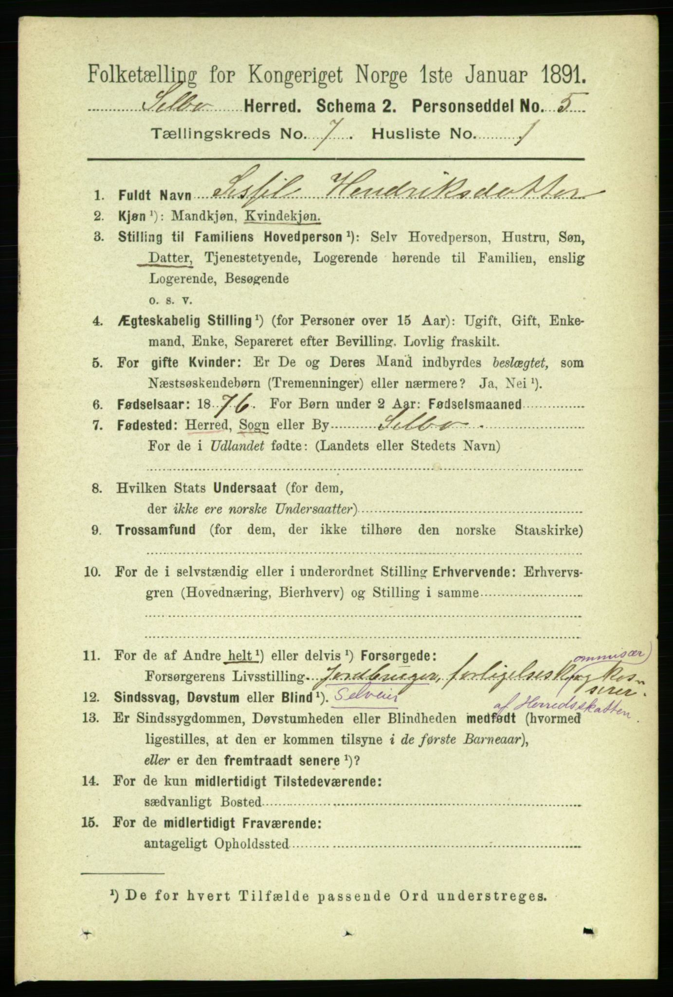 RA, 1891 census for 1664 Selbu, 1891, p. 2572