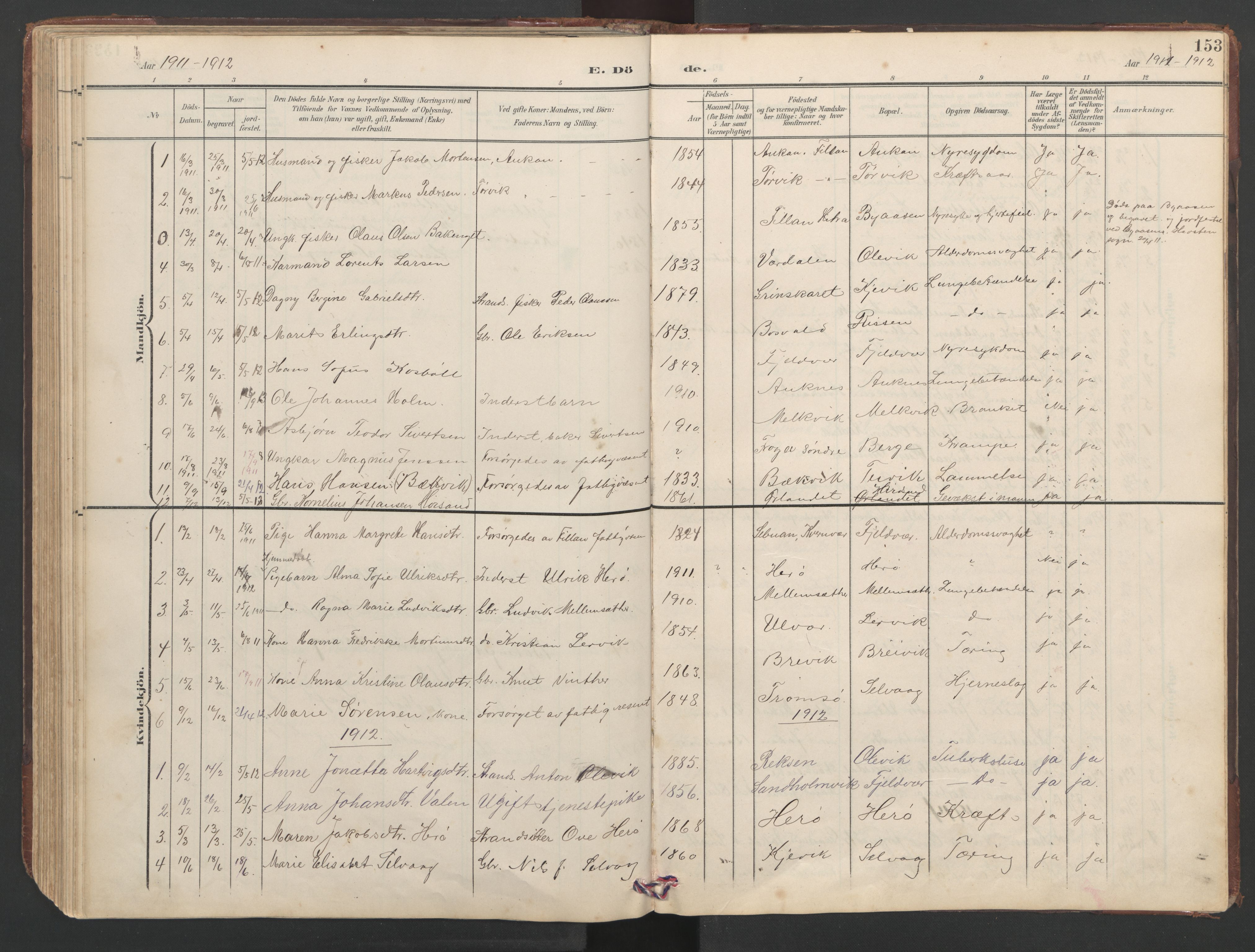 Ministerialprotokoller, klokkerbøker og fødselsregistre - Sør-Trøndelag, SAT/A-1456/638/L0571: Parish register (copy) no. 638C03, 1901-1930, p. 153