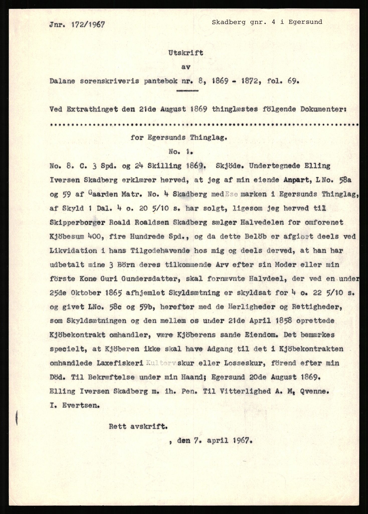 Statsarkivet i Stavanger, SAST/A-101971/03/Y/Yj/L0074: Avskrifter sortert etter gårdsnavn: Selvig - Skaseim, 1750-1930, p. 278