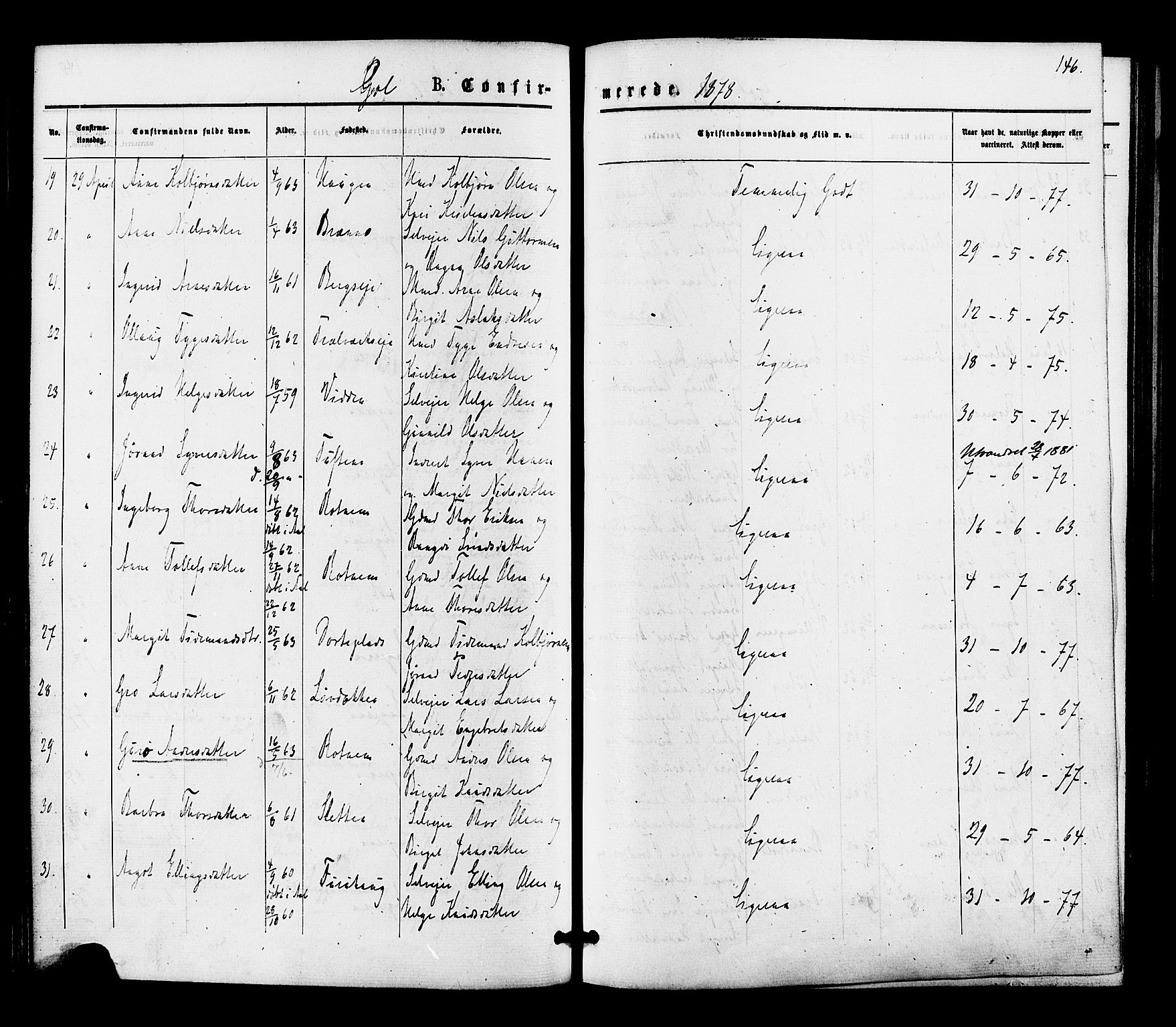 Gol kirkebøker, SAKO/A-226/F/Fa/L0004: Parish register (official) no. I 4, 1876-1886, p. 146