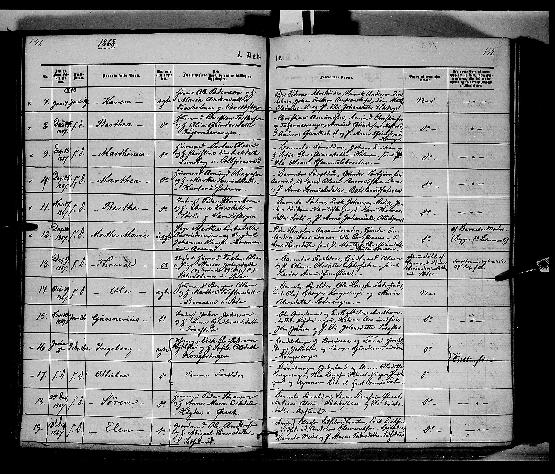 Vinger prestekontor, AV/SAH-PREST-024/H/Ha/Haa/L0011: Parish register (official) no. 11, 1862-1870, p. 142