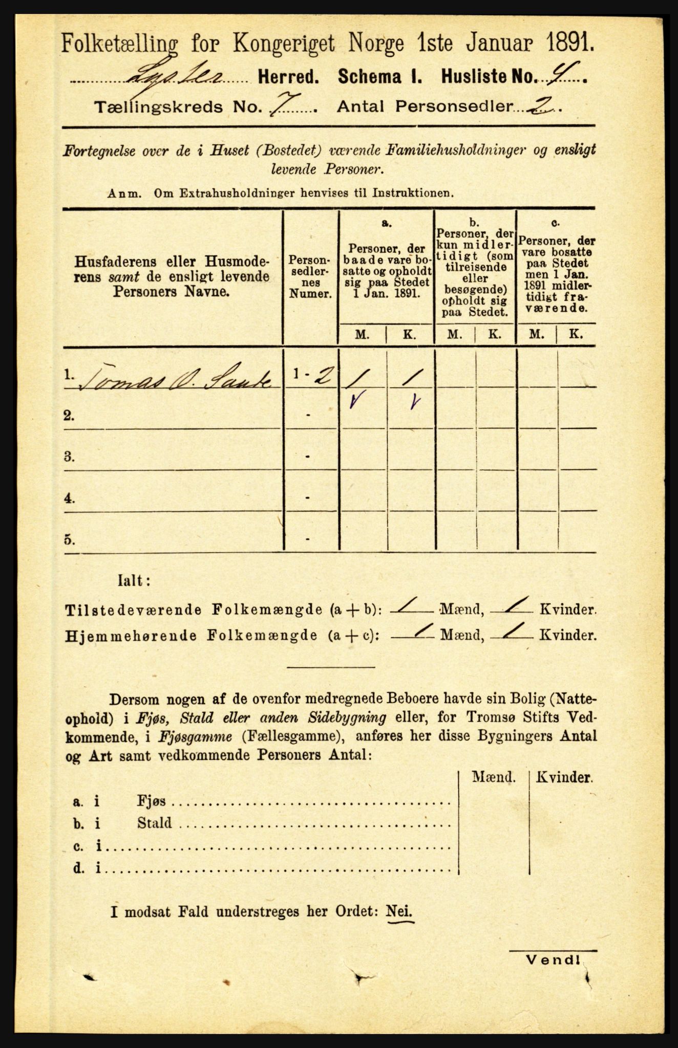 RA, 1891 census for 1426 Luster, 1891, p. 2603