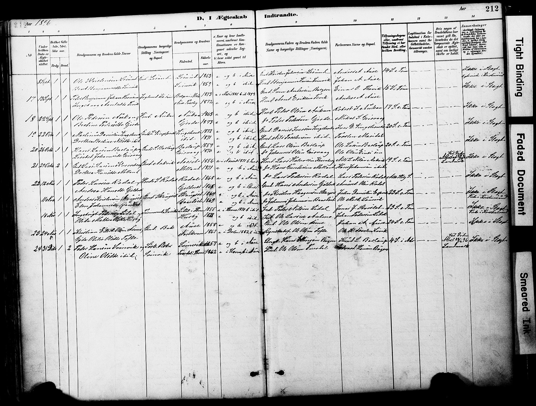 Ministerialprotokoller, klokkerbøker og fødselsregistre - Møre og Romsdal, AV/SAT-A-1454/578/L0907: Parish register (official) no. 578A06, 1887-1904, p. 212