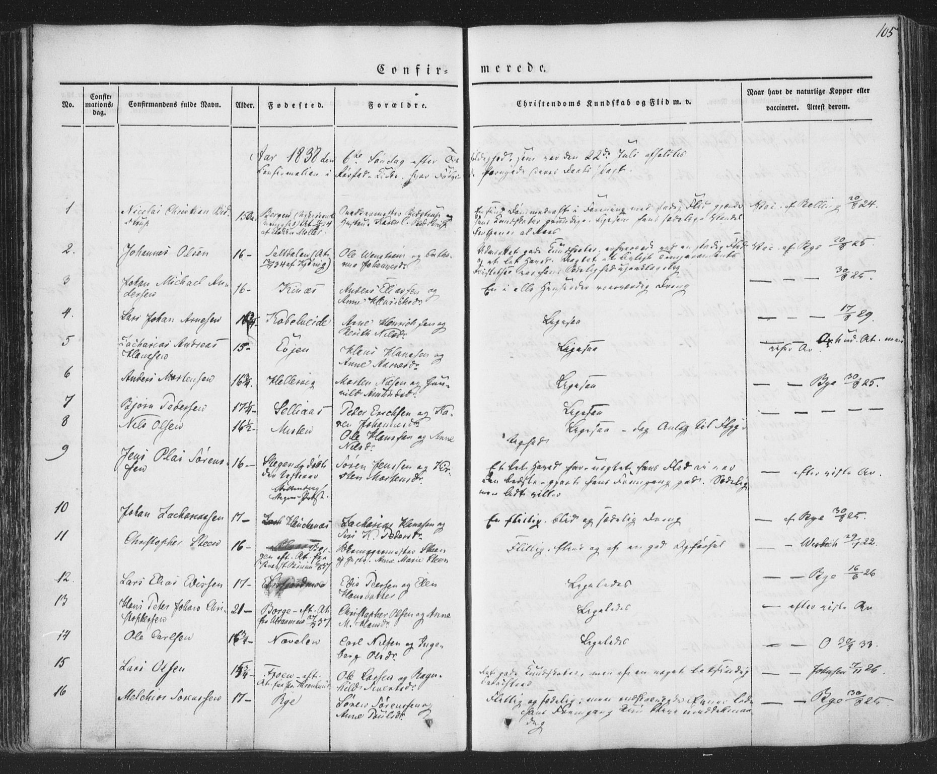 Ministerialprotokoller, klokkerbøker og fødselsregistre - Nordland, AV/SAT-A-1459/853/L0769: Parish register (official) no. 853A08, 1836-1856, p. 105