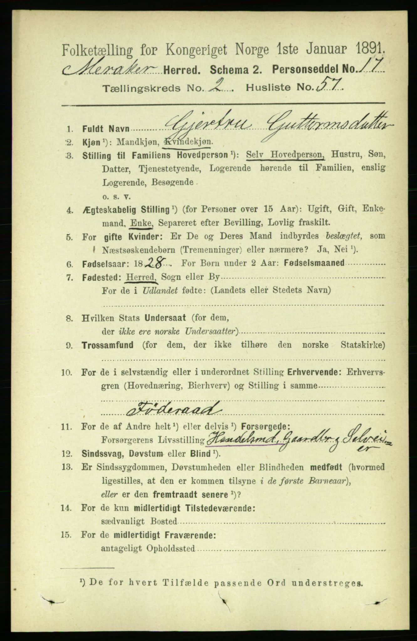 RA, 1891 census for 1711 Meråker, 1891, p. 994