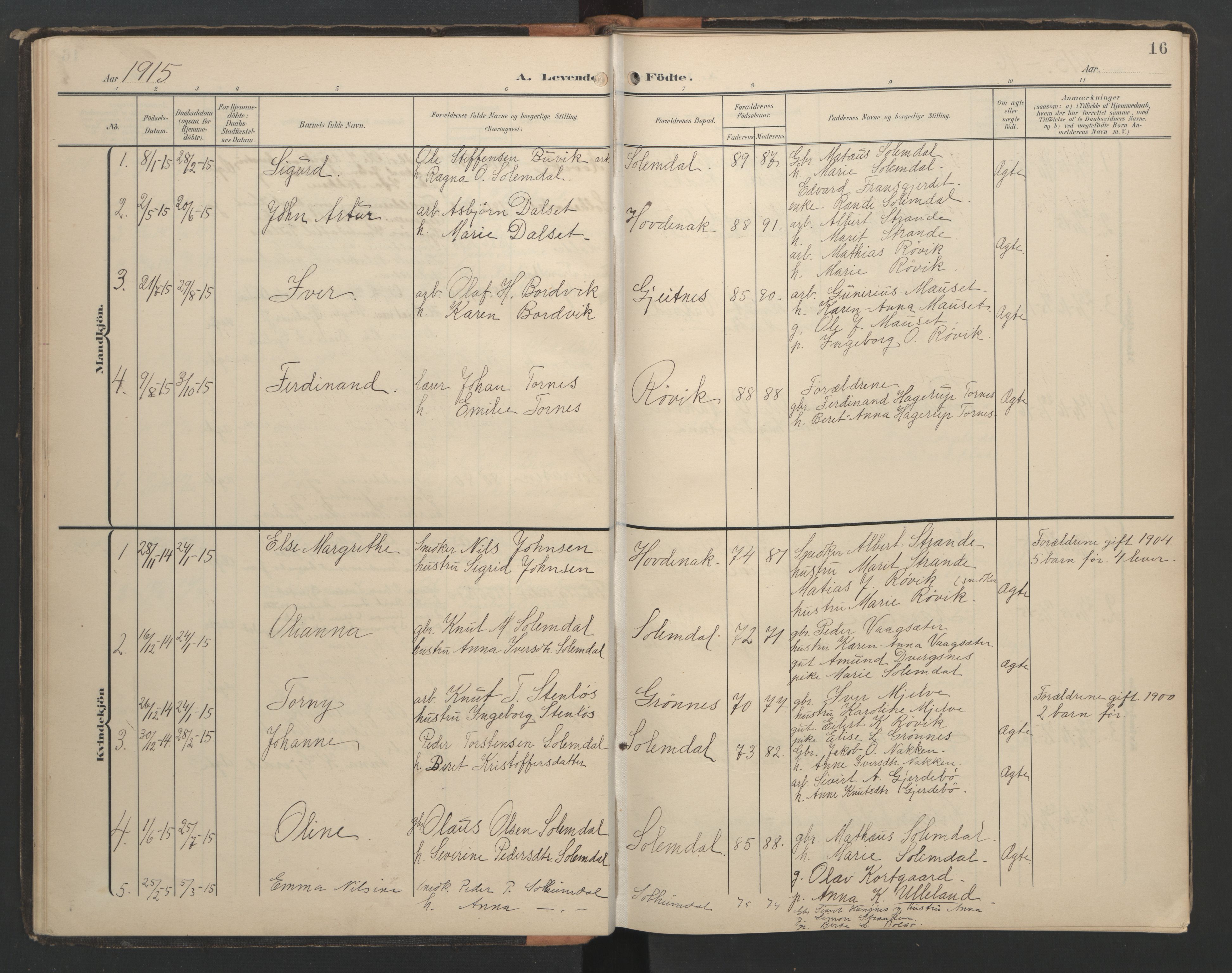 Ministerialprotokoller, klokkerbøker og fødselsregistre - Møre og Romsdal, AV/SAT-A-1454/556/L0677: Parish register (copy) no. 556C01, 1907-1953, p. 16