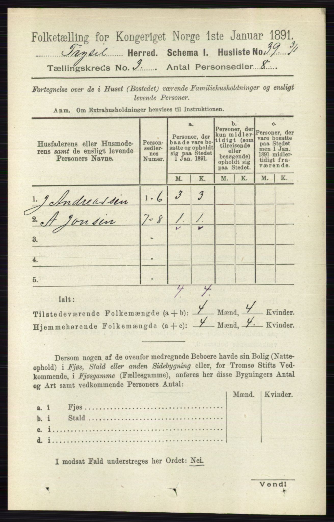 RA, 1891 census for 0428 Trysil, 1891, p. 1309