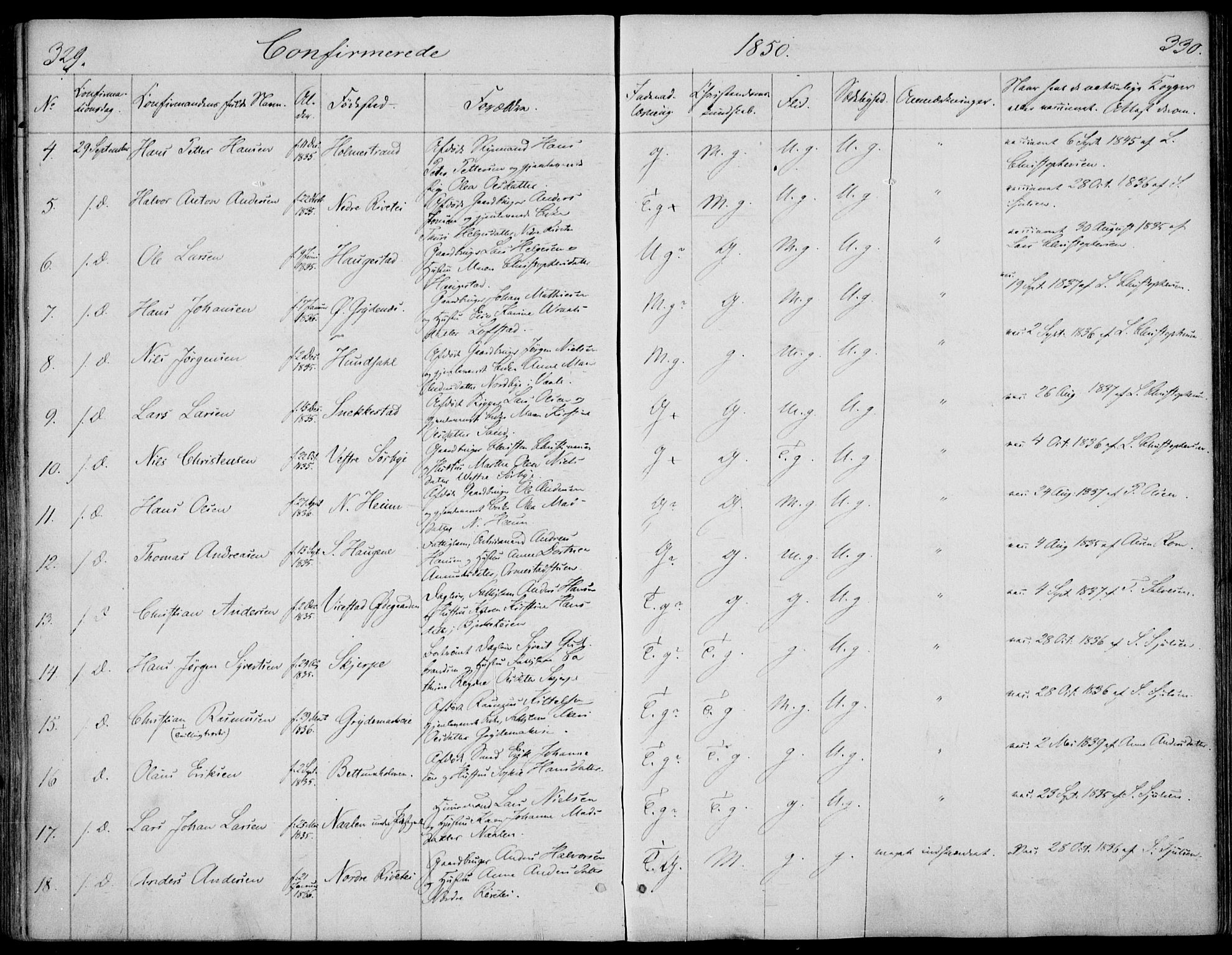 Våle kirkebøker, AV/SAKO-A-334/F/Fa/L0009a: Parish register (official) no. I 9A, 1839-1860, p. 329-330