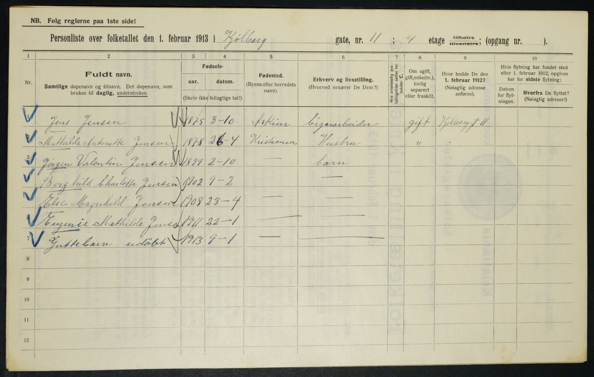 OBA, Municipal Census 1913 for Kristiania, 1913, p. 51243