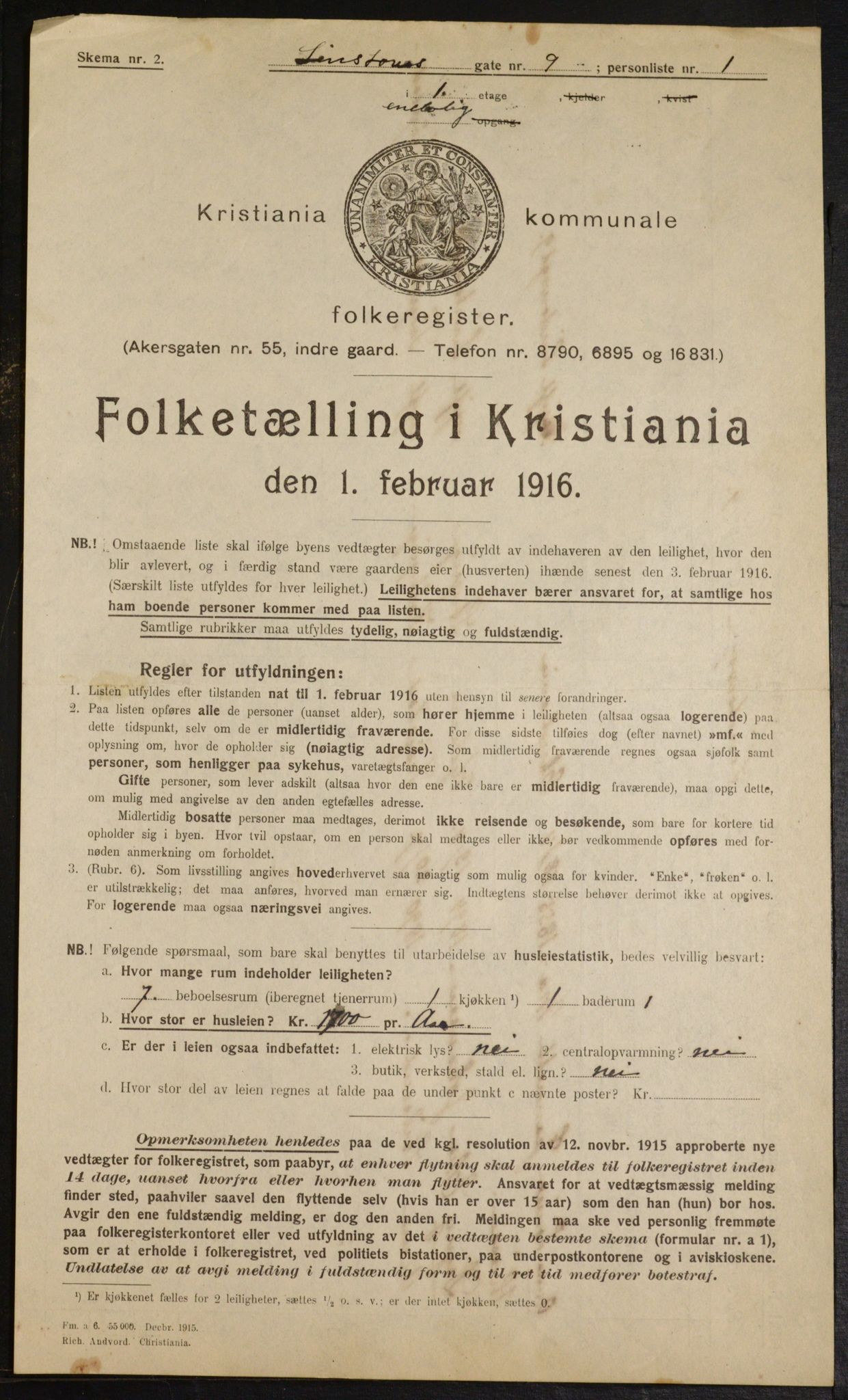 OBA, Municipal Census 1916 for Kristiania, 1916, p. 59070