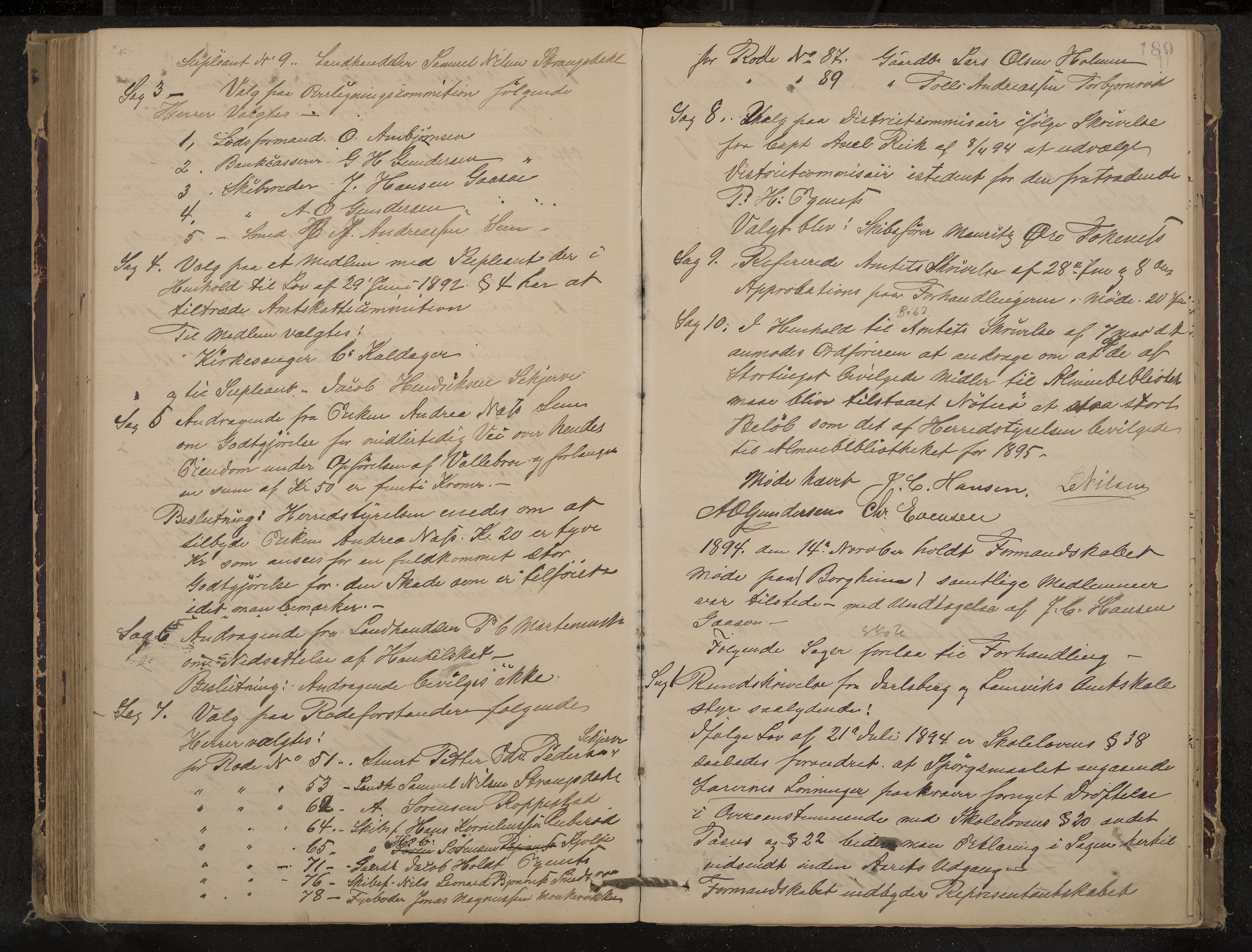 Nøtterøy formannskap og sentraladministrasjon, IKAK/0722021-1/A/Aa/L0004: Møtebok, 1887-1896, p. 189