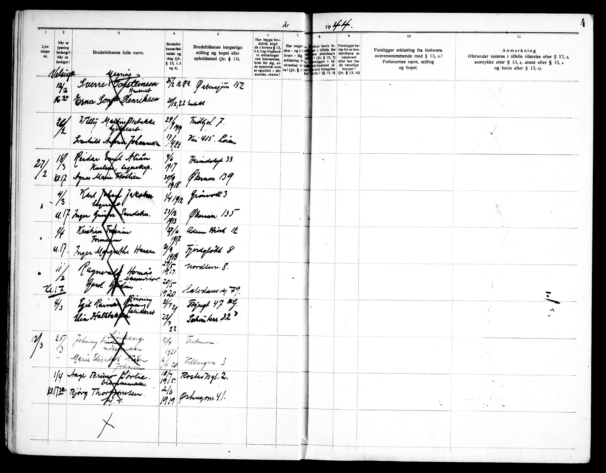 Østre Aker prestekontor Kirkebøker, SAO/A-10840/H/Ha/L0010: Banns register no. I 10, 1943-1948, p. 4