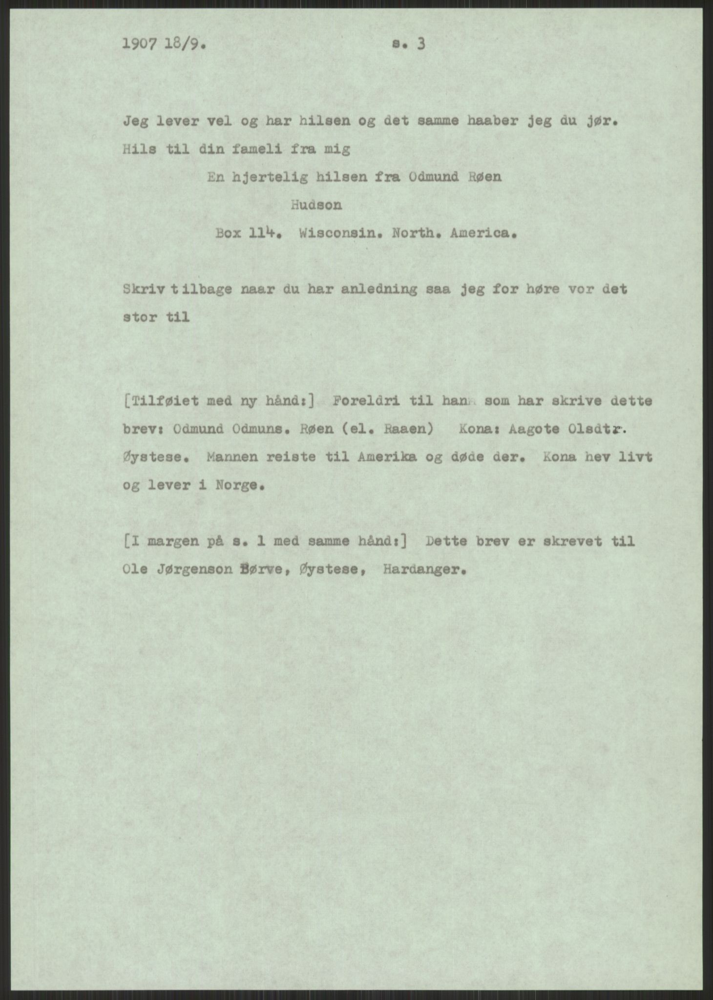 Samlinger til kildeutgivelse, Amerikabrevene, AV/RA-EA-4057/F/L0032: Innlån fra Hordaland: Nesheim - Øverland, 1838-1914, p. 1067