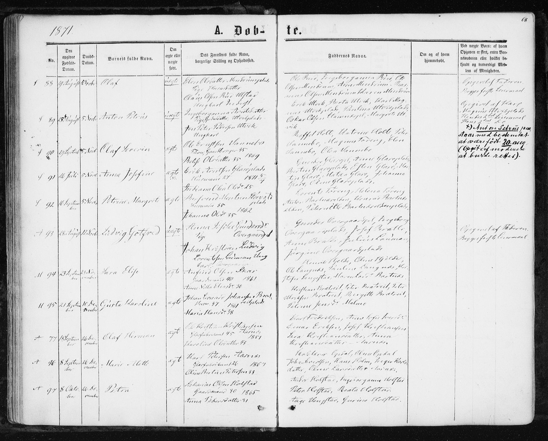 Ministerialprotokoller, klokkerbøker og fødselsregistre - Nord-Trøndelag, SAT/A-1458/741/L0394: Parish register (official) no. 741A08, 1864-1877, p. 68
