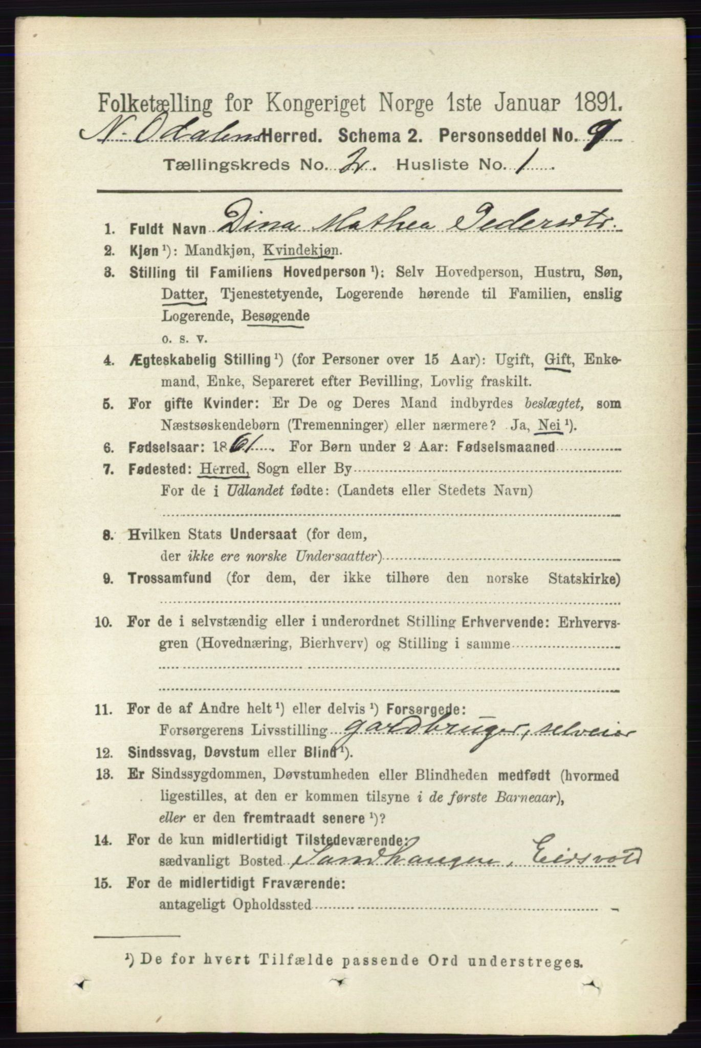 RA, 1891 census for 0418 Nord-Odal, 1891, p. 440